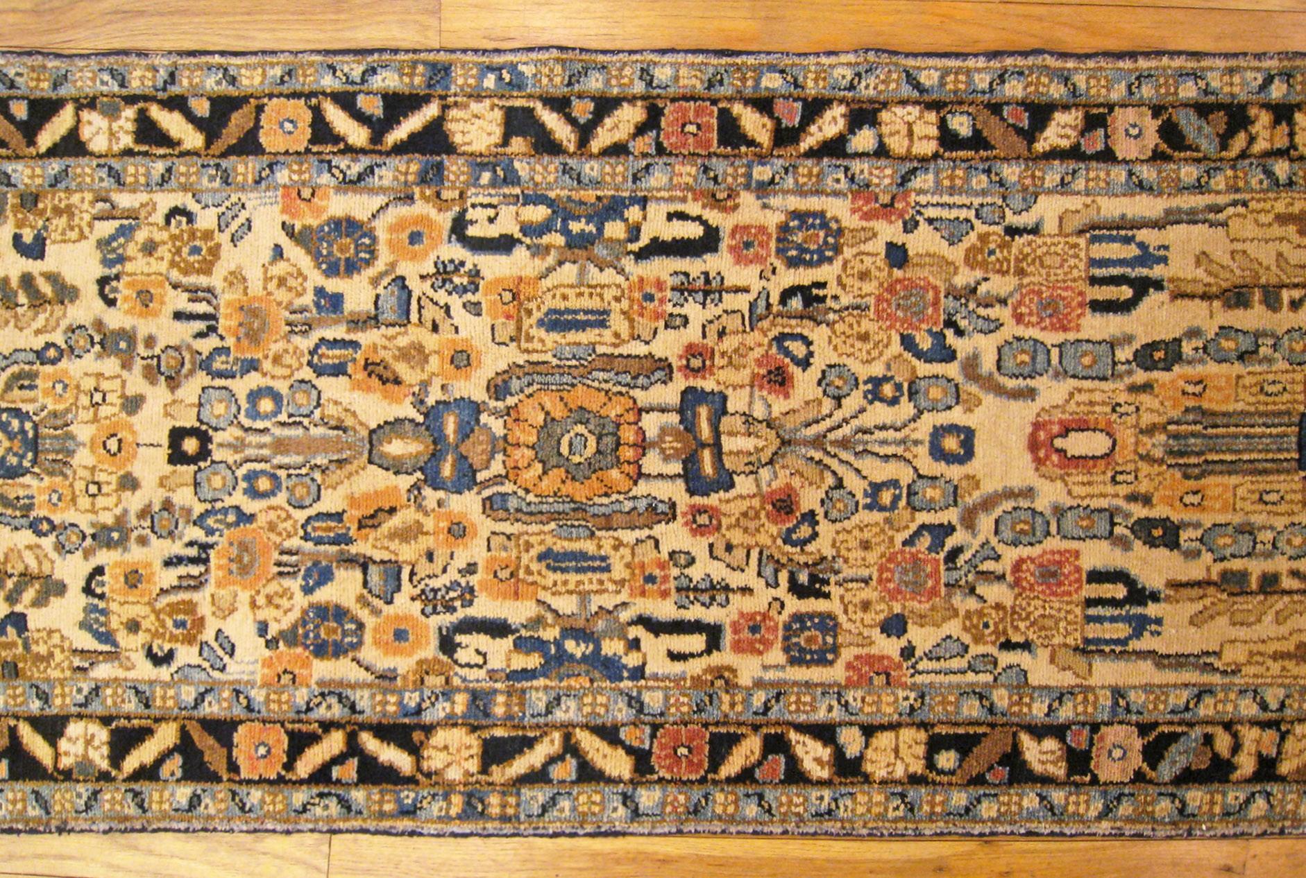 Wool Antique Persian Hamadan Oriental Rug, in Runner size, with Soft Colors & Foliate For Sale