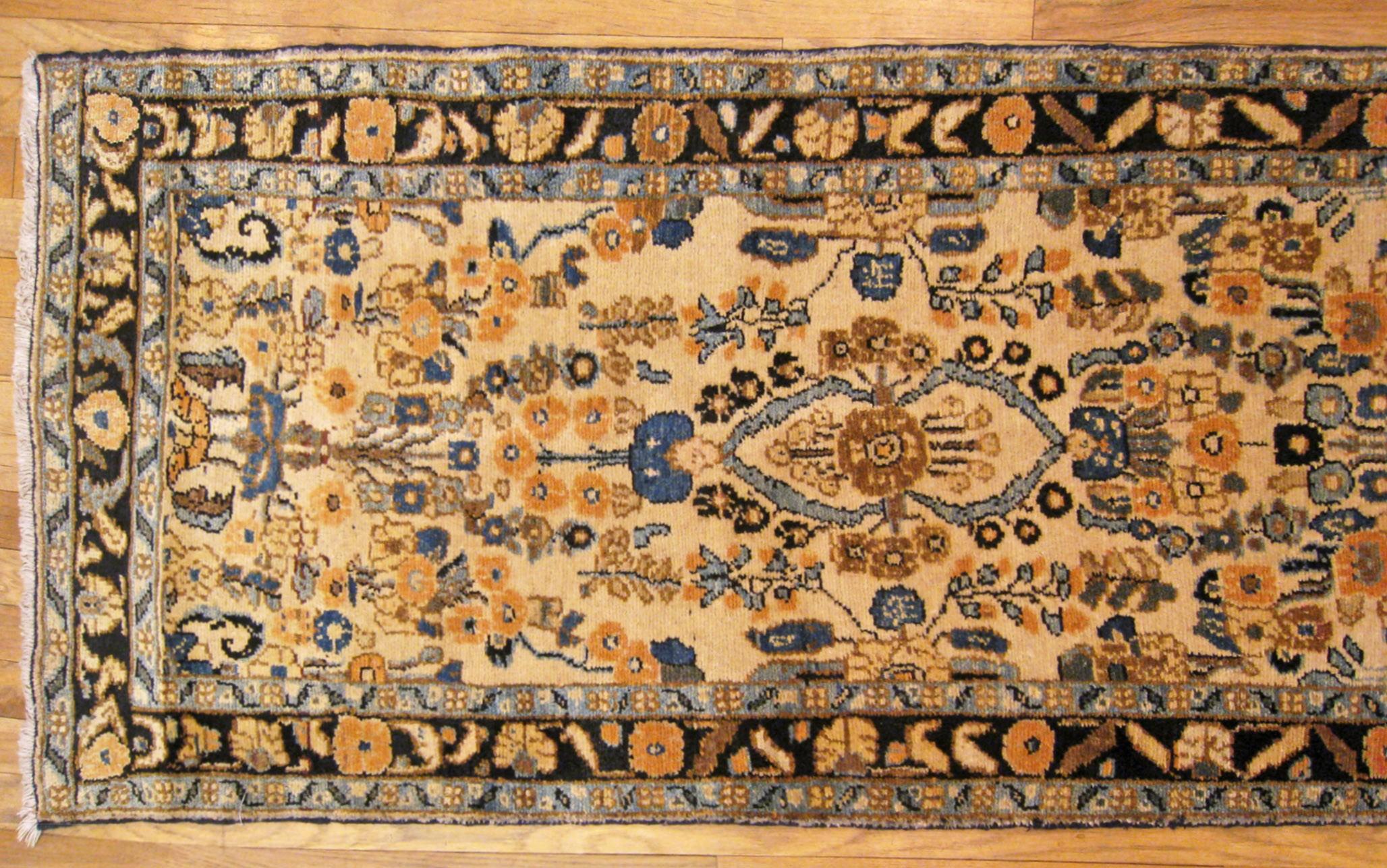 Antique Persian Hamadan Oriental Rug, in Runner size, with Soft Colors & Foliate For Sale 1