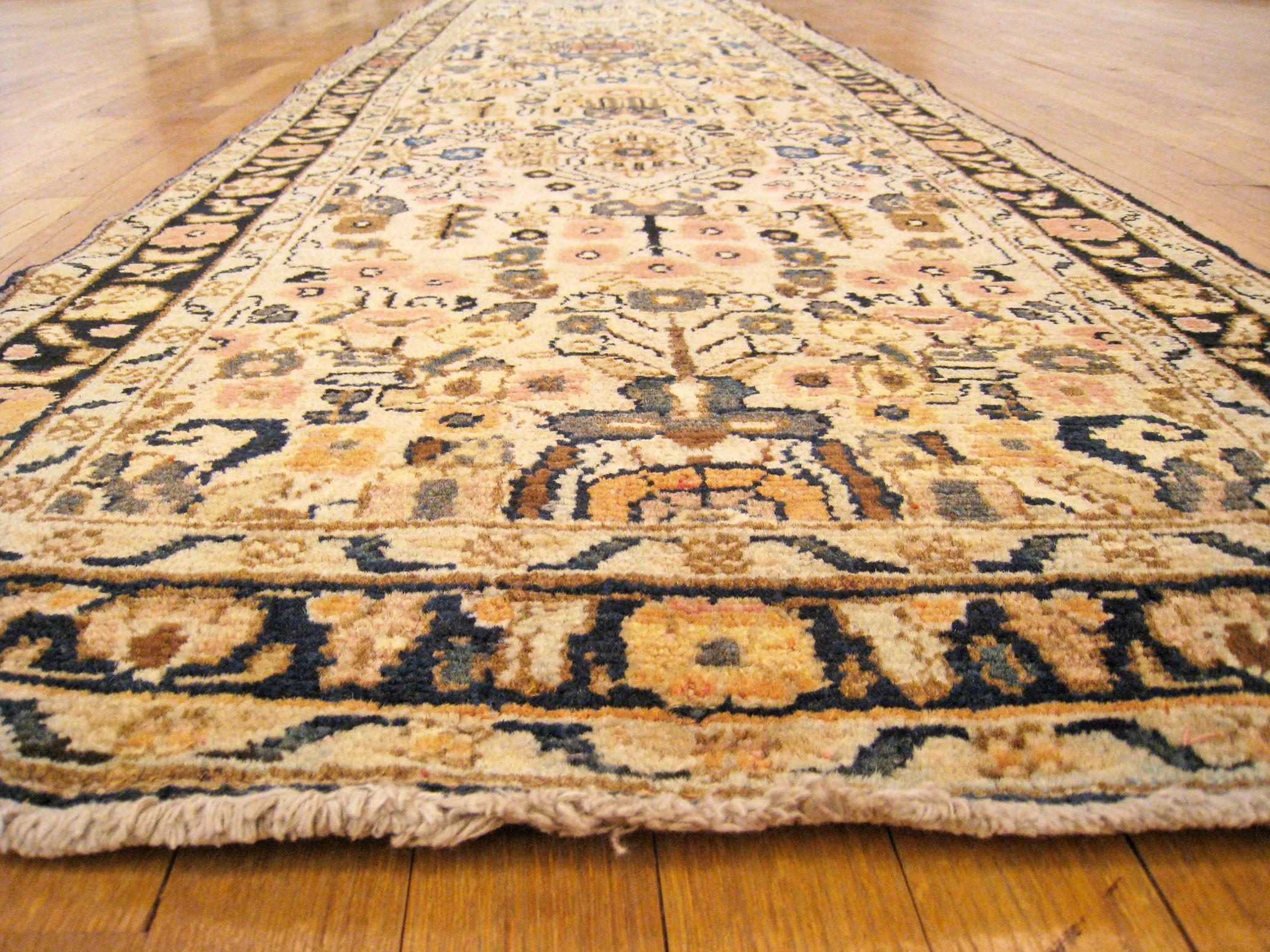 Antique Persian Hamadan Oriental Rug, in Runner size, with Soft Colors & Foliate For Sale 2
