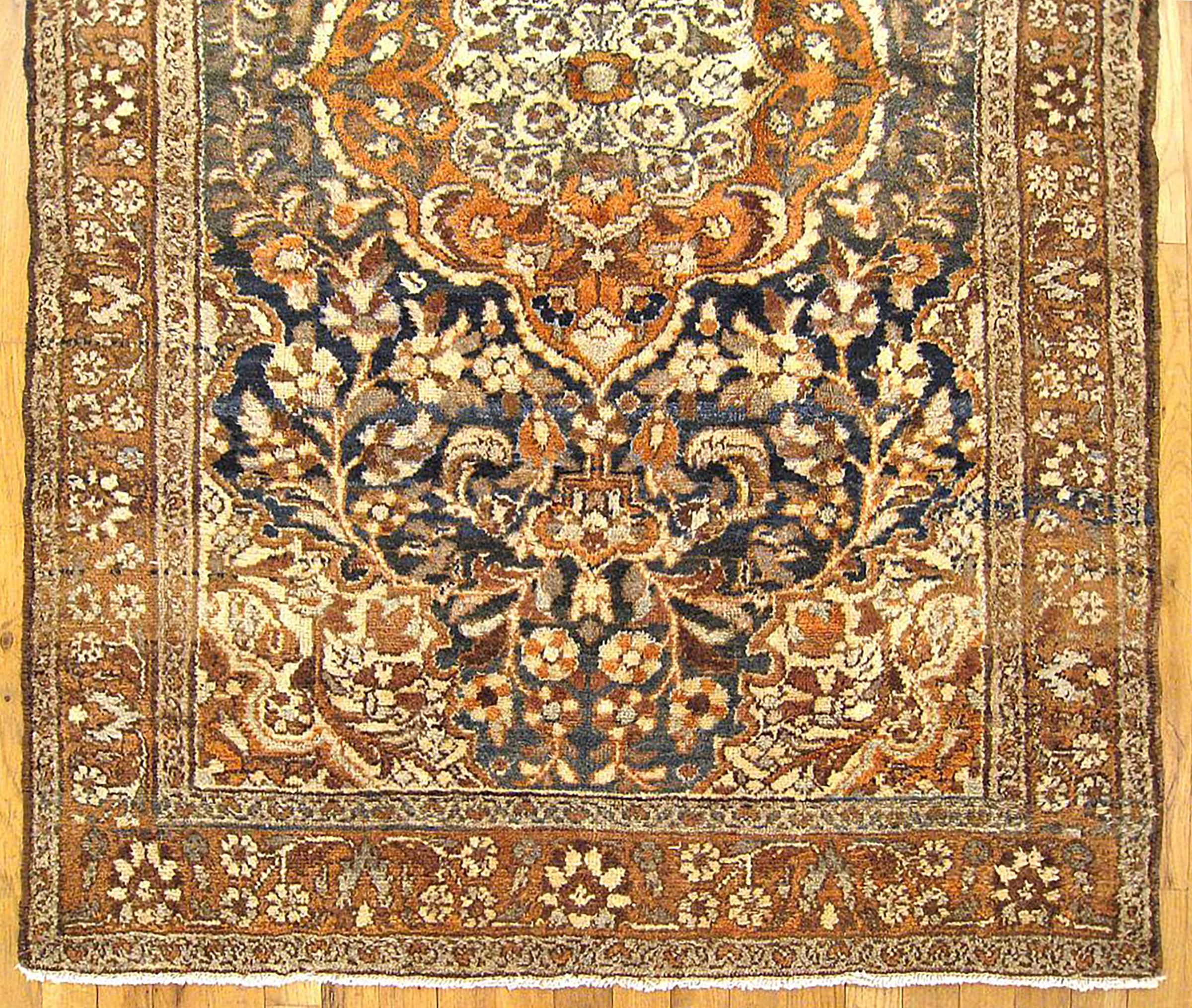 Hand-Knotted Antique Persian Hamadan Oriental Rug, in Small Size, w/ Central Medallion For Sale