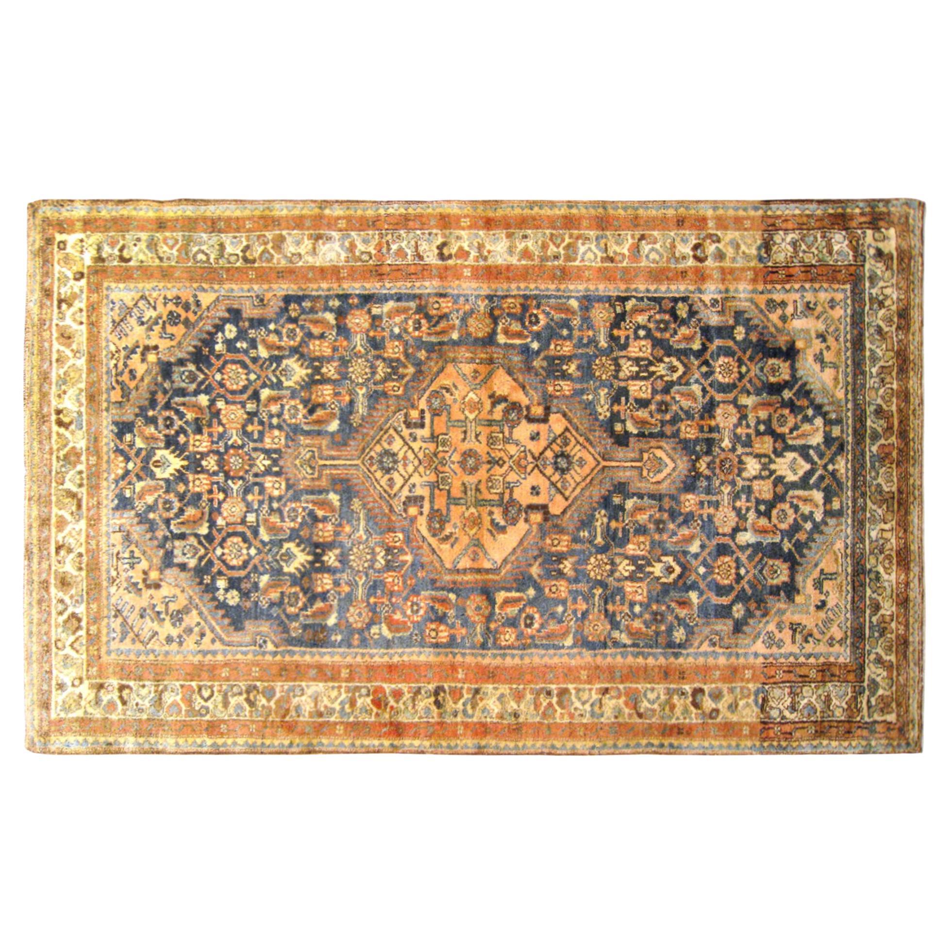 Antique Persian Hamadan Oriental Rug, in Small Size, w/ Central Medallion For Sale