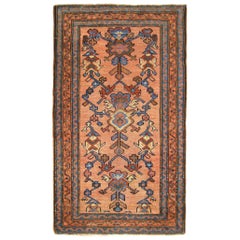 Antique Persian Hamadan Oriental Rug, in Small Size, w/ Coral Field & Geometric 