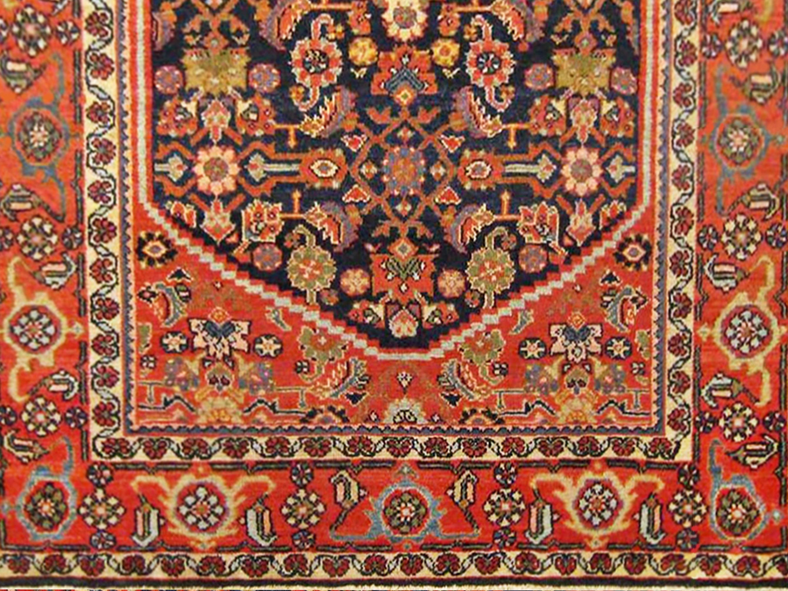 Hand-Knotted Antique Persian Hamadan Oriental Rug, in Small Size, w/ Herati Design For Sale