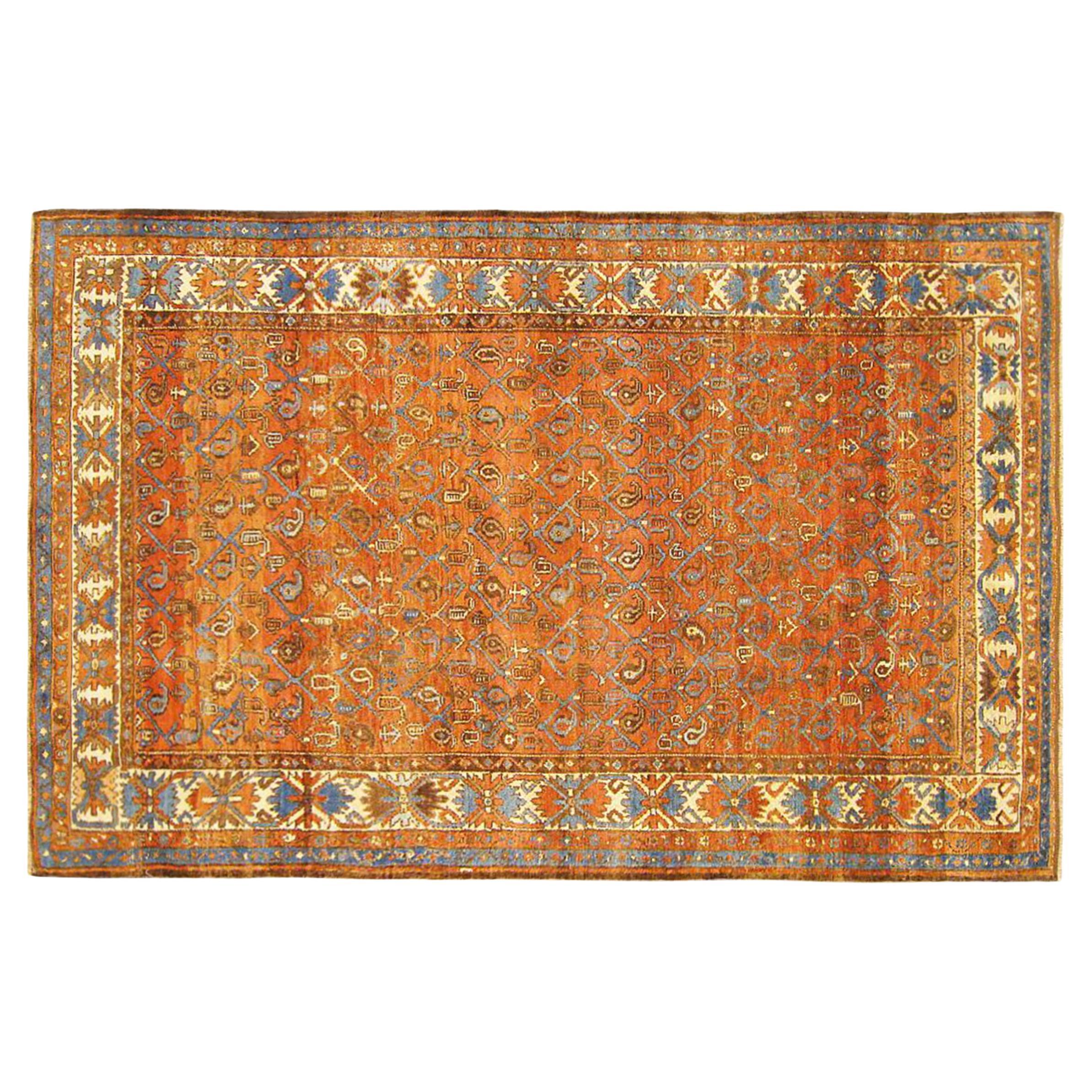 Antique Persian Heriz Oriental Rug, in Runner size, Repeating Flower Head Design For Sale at