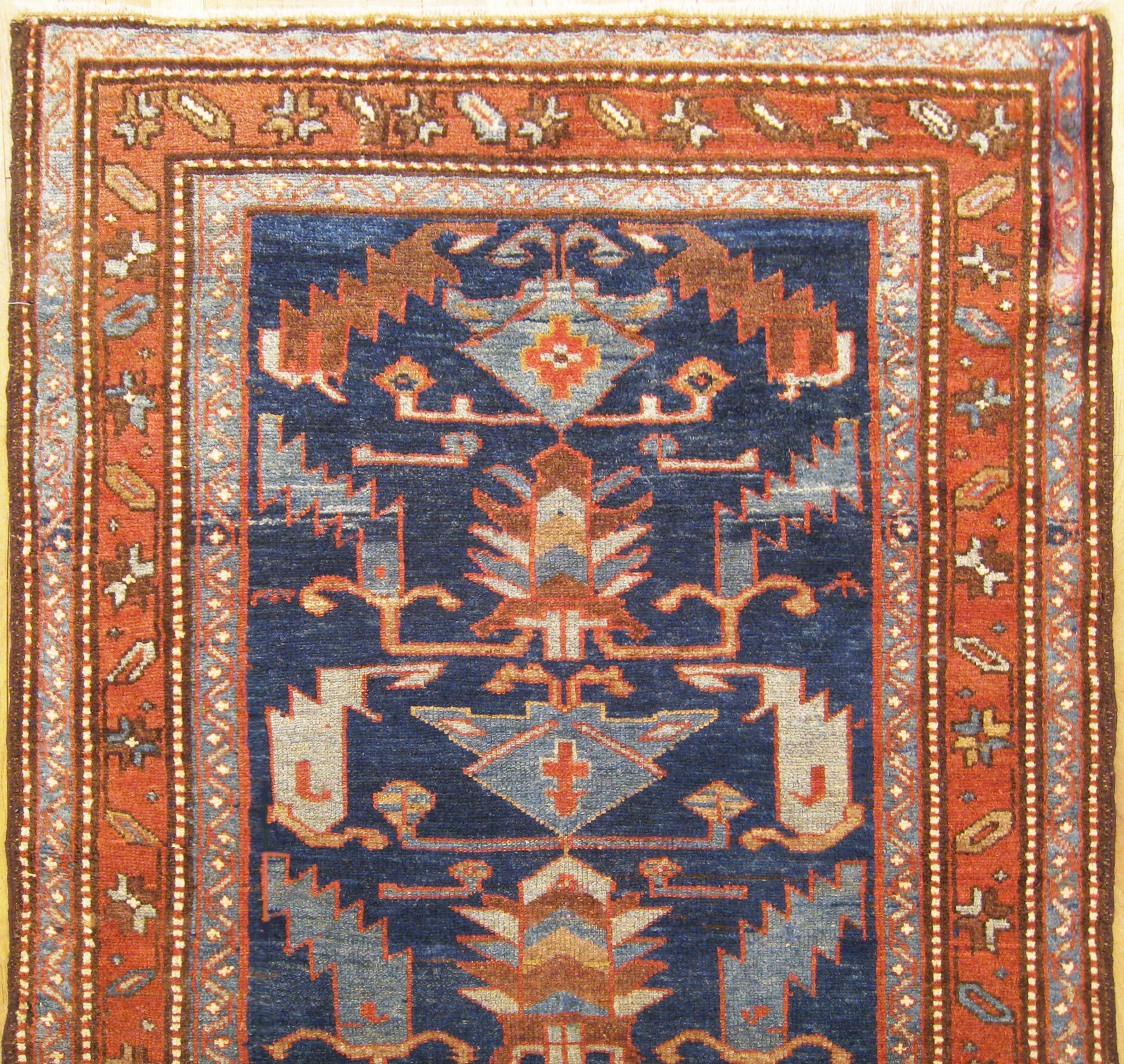 Hand-Knotted Antique Persian Hamadan Oriental Rug, Small Size, Geometric Design & Earth Tones For Sale