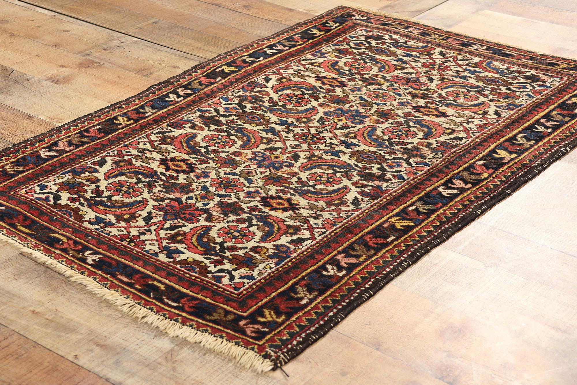 Wool Antique Ivory Persian Hamadan Rug For Sale