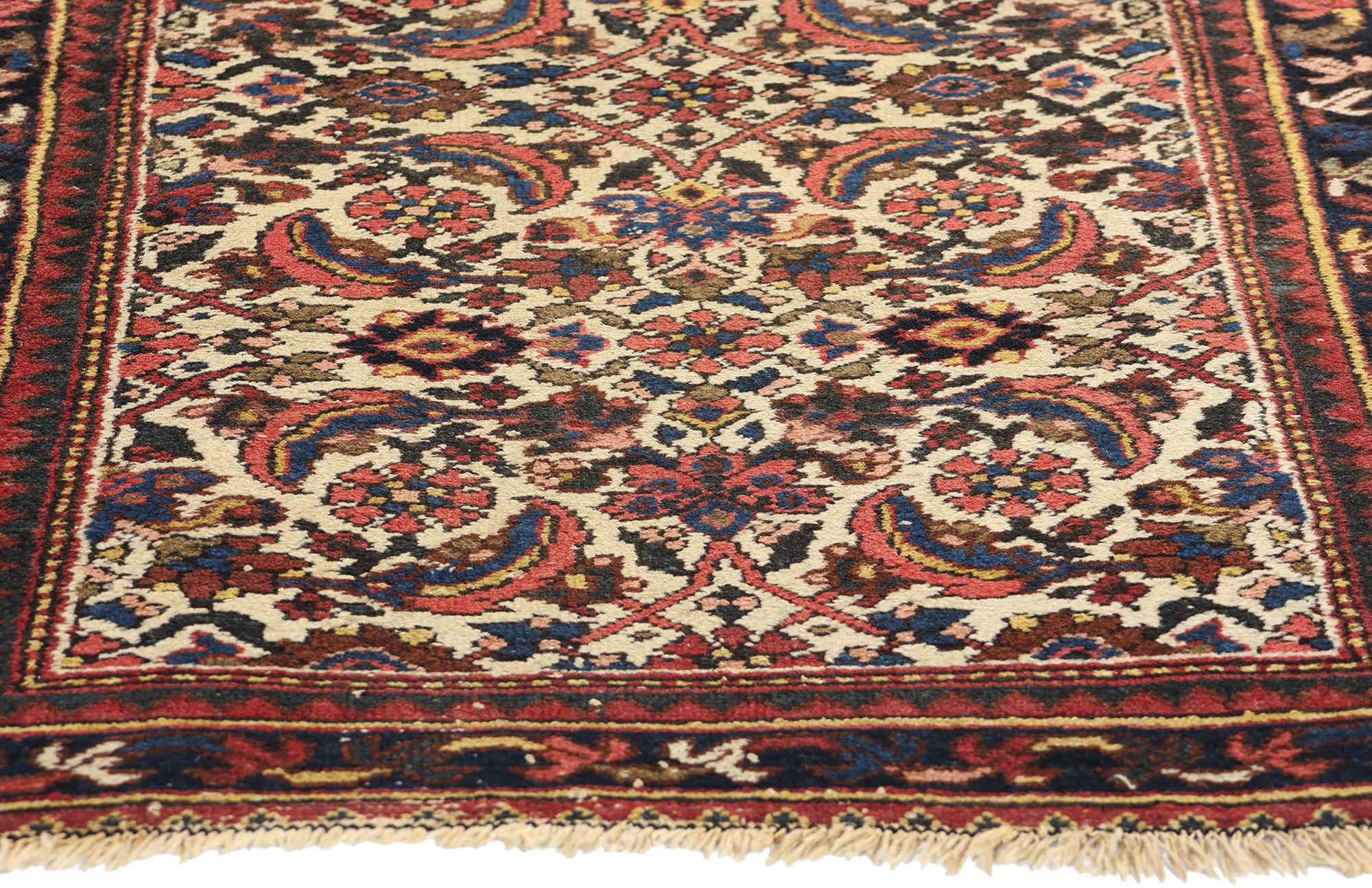 Hand-Knotted Antique Ivory Persian Hamadan Rug For Sale