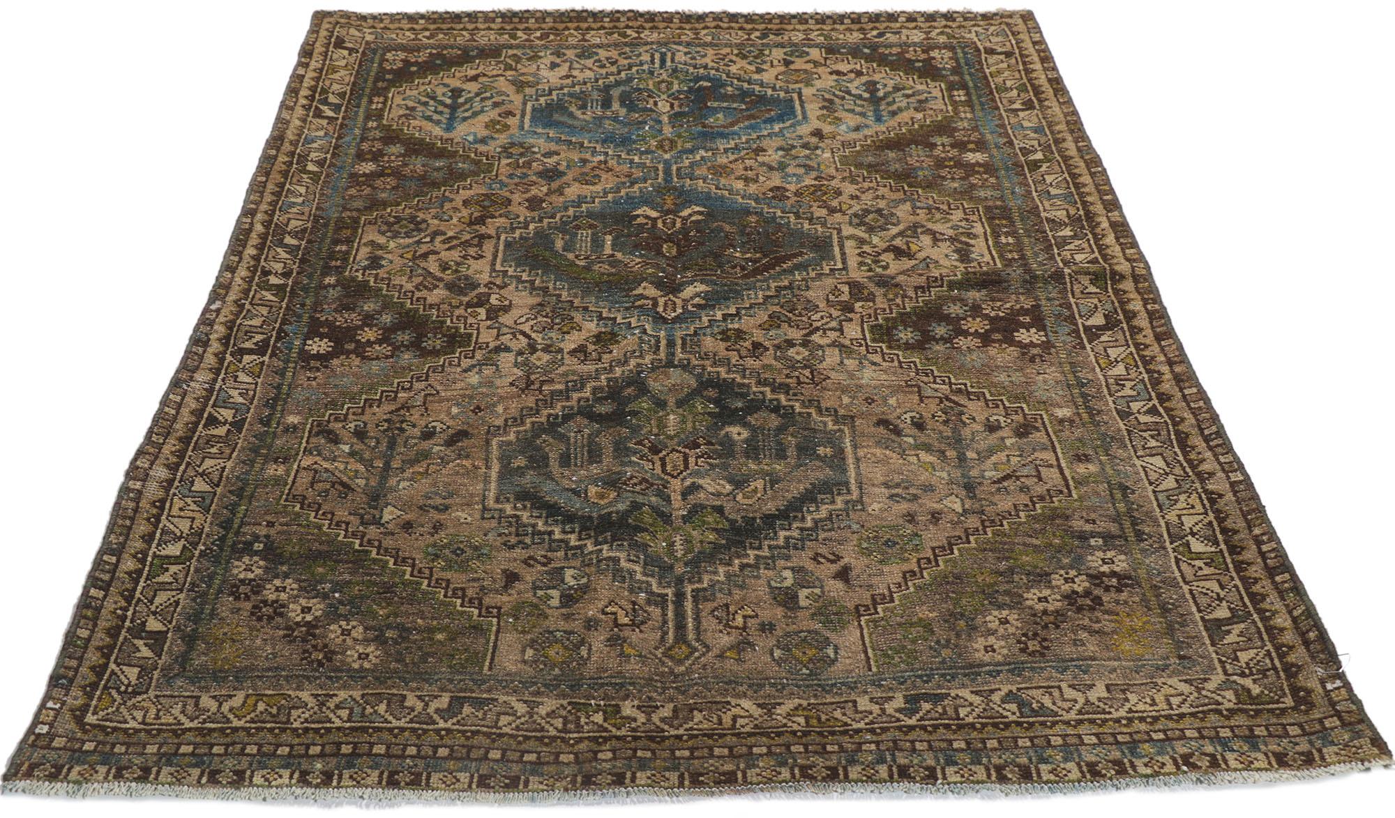 Hand-Knotted Antique Persian Tribal Hamadan Rug, Dark & Moody Meets Masculine Appeal For Sale