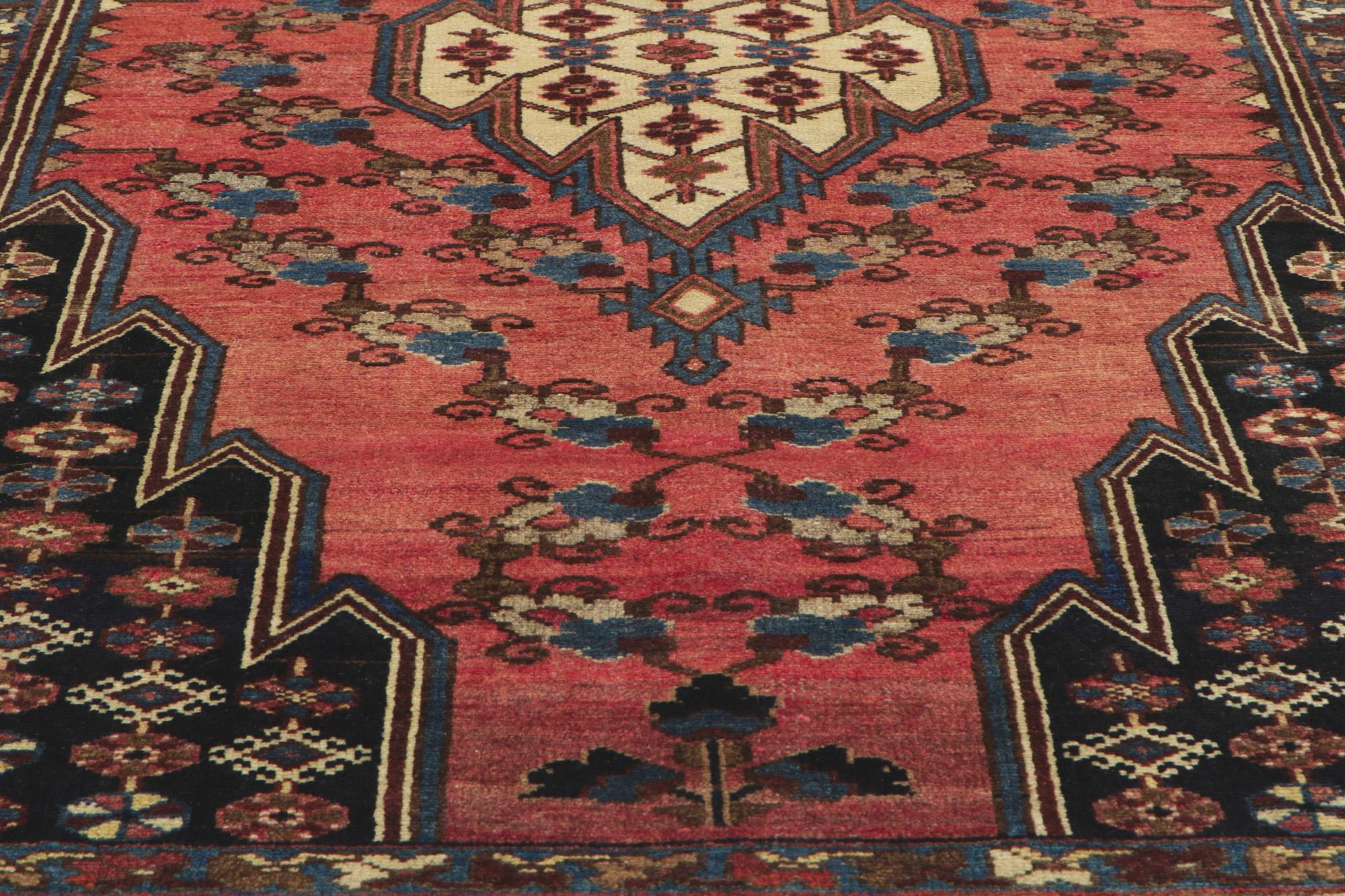 Hand-Knotted Antique Persian Hamadan Rug, Midcentury Modern Meets Tribal Enchantment For Sale