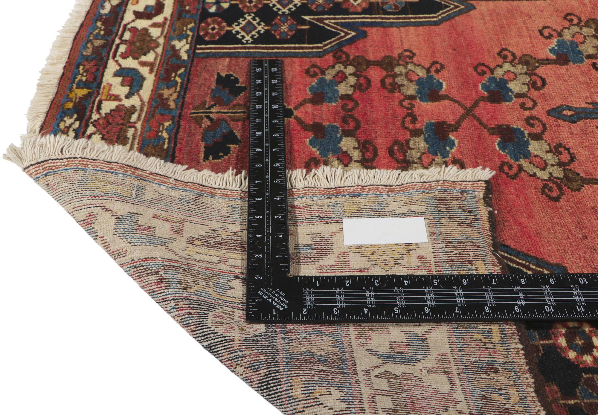 Wool Antique Persian Hamadan Rug, Midcentury Modern Meets Tribal Enchantment For Sale