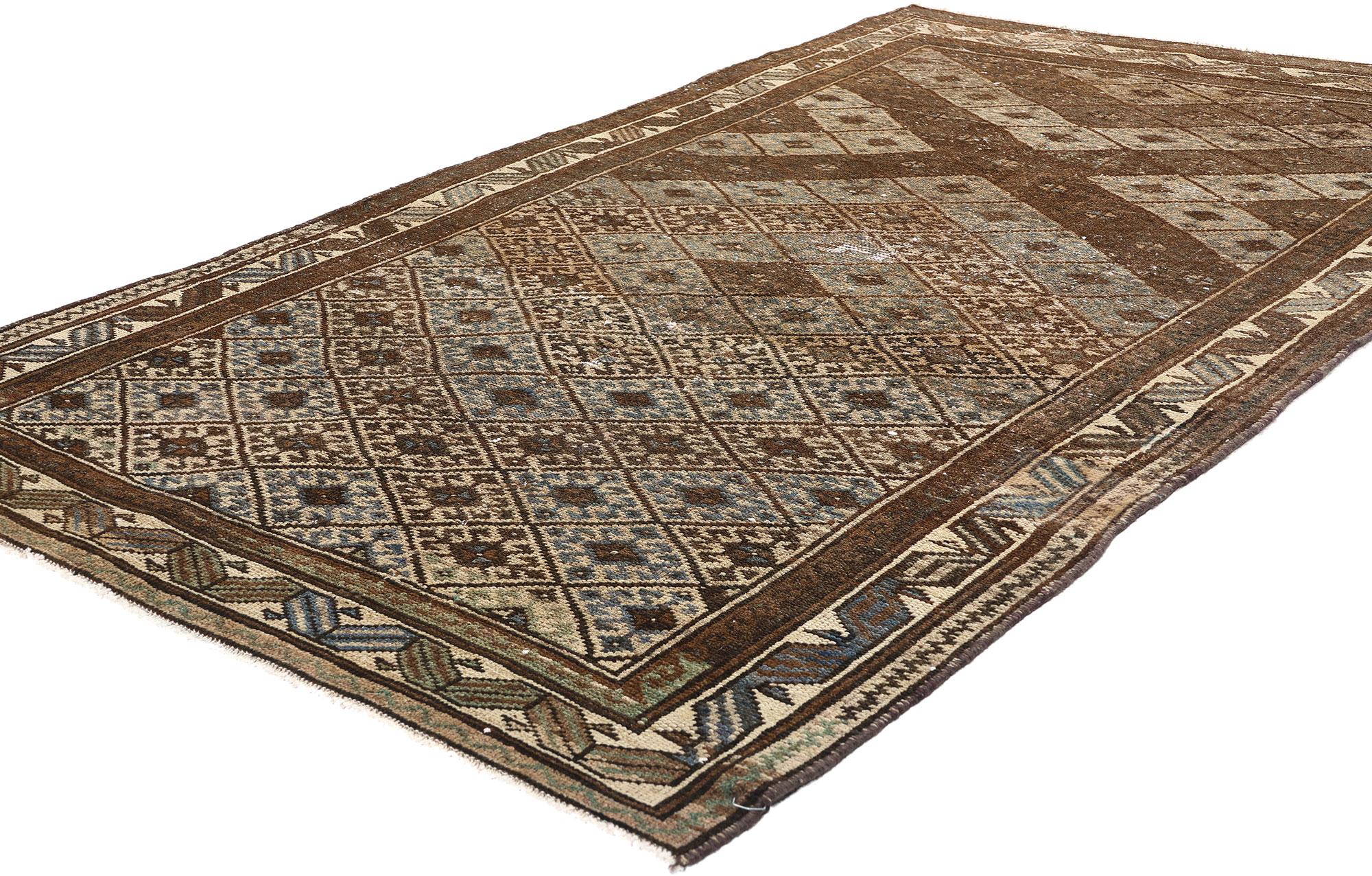 61016 Antique-Worn Persian Hamadan Rug, 04'02 x 07'00. Distressed antique-washed Hamadan rugs are authentic Persian rugs, originating from the Hamadan region in Iran, that have undergone a deliberate process to create a weathered or worn appearance,