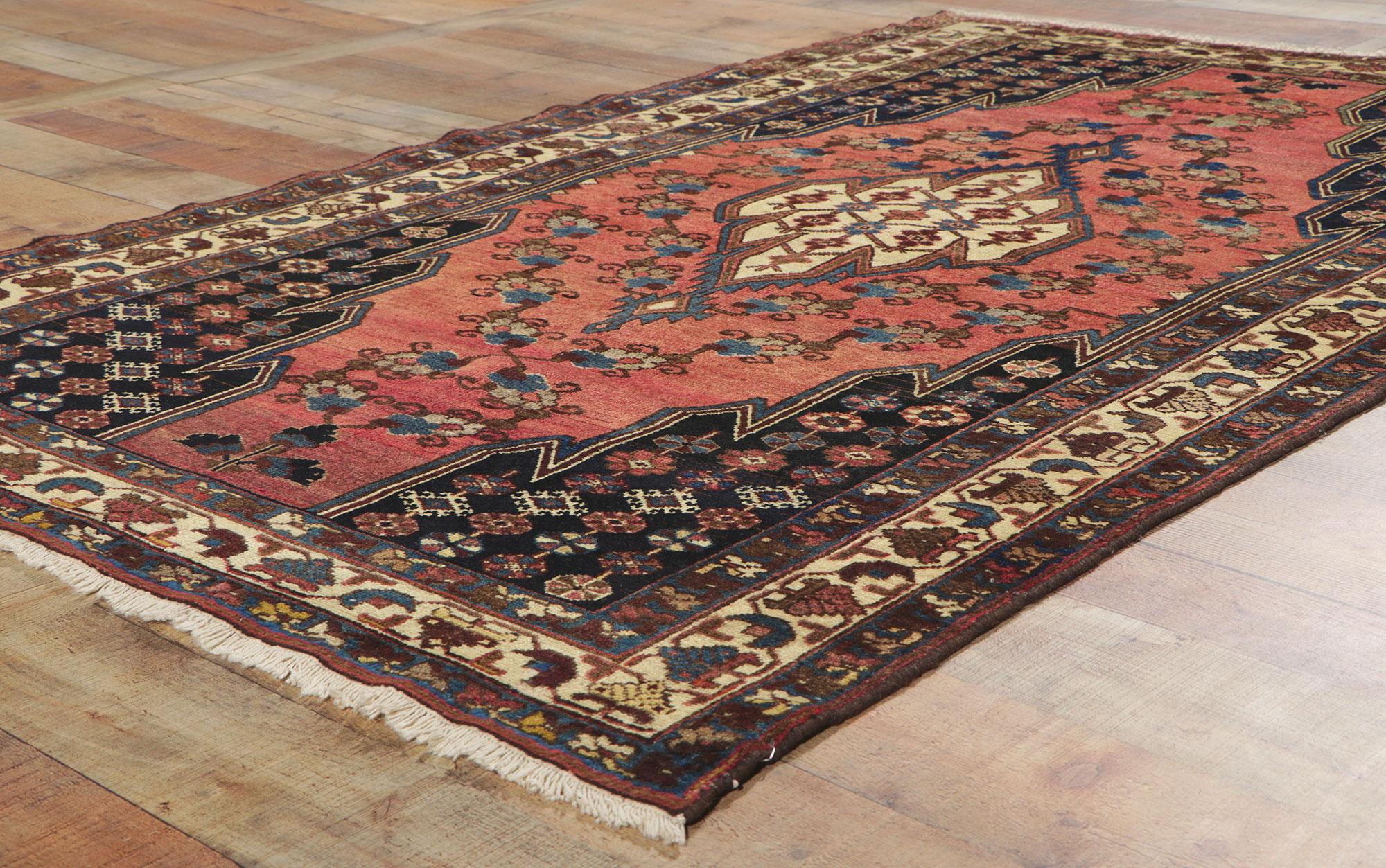 Antique Persian Hamadan Rug, Midcentury Modern Meets Tribal Enchantment For Sale 1