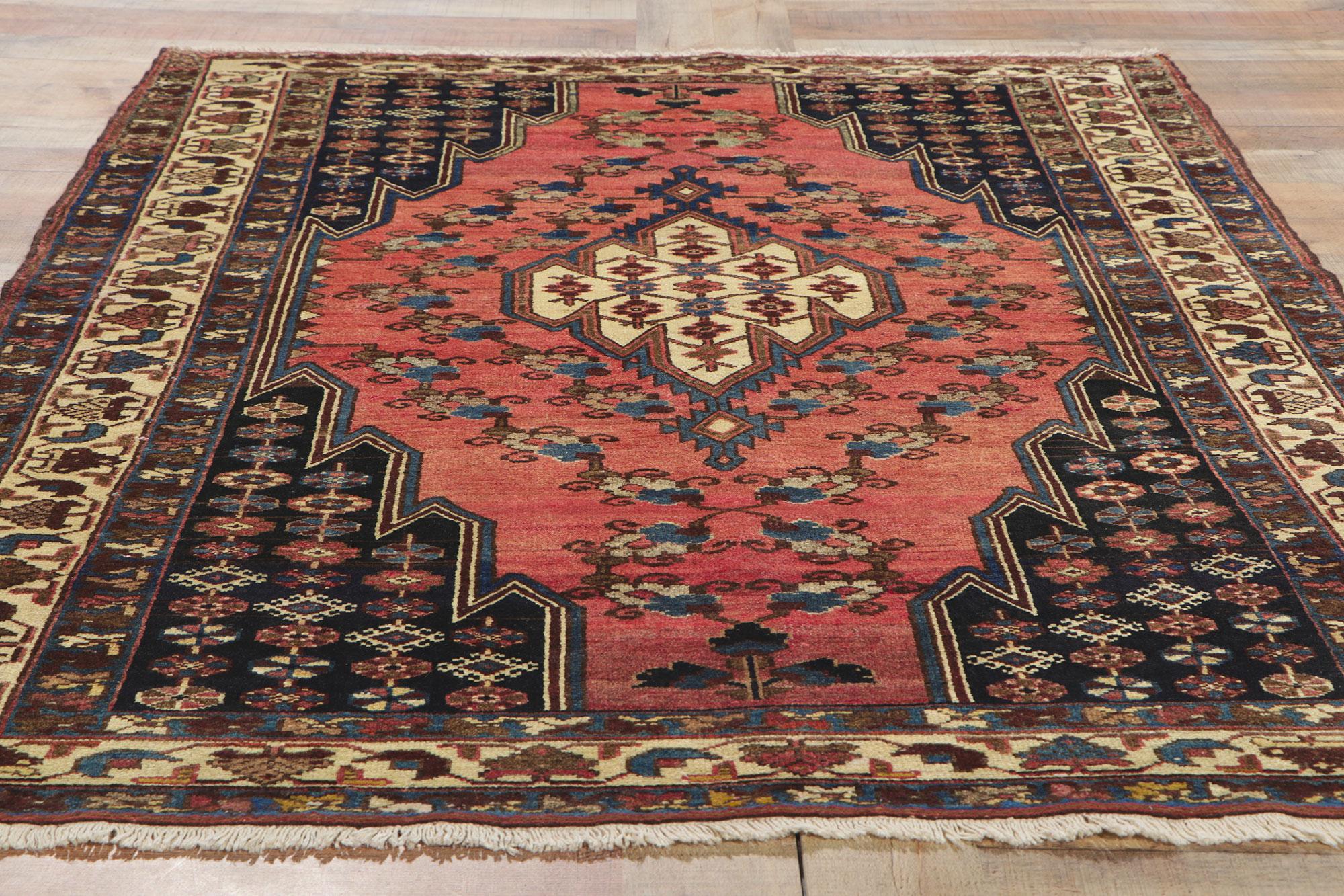 Antique Persian Hamadan Rug, Midcentury Modern Meets Tribal Enchantment For Sale 2