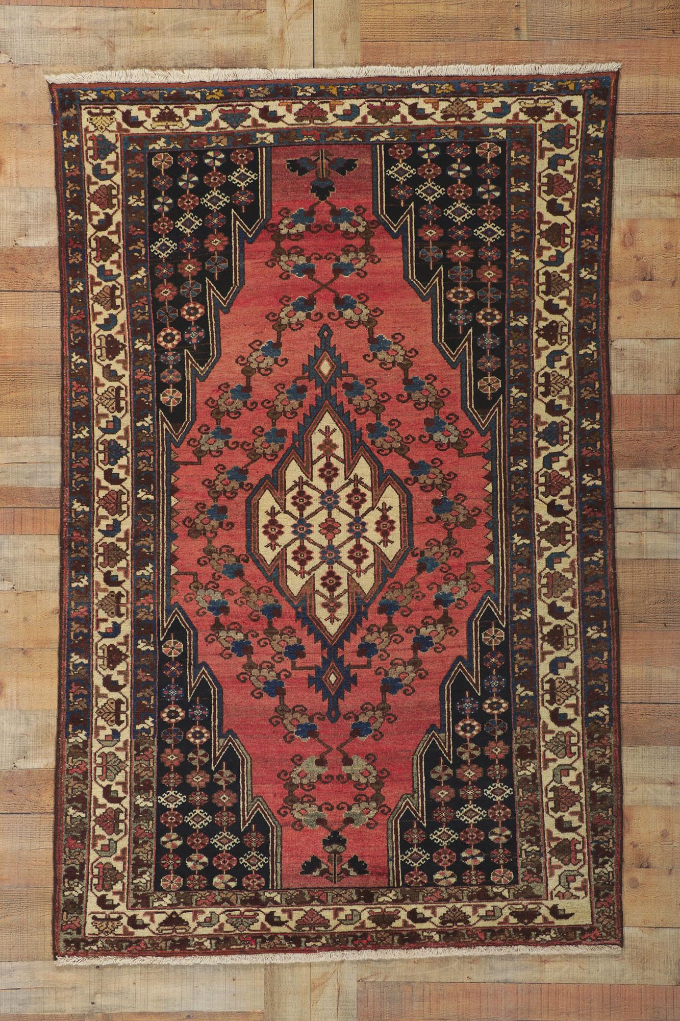 Antique Persian Hamadan Rug, Midcentury Modern Meets Tribal Enchantment For Sale 3