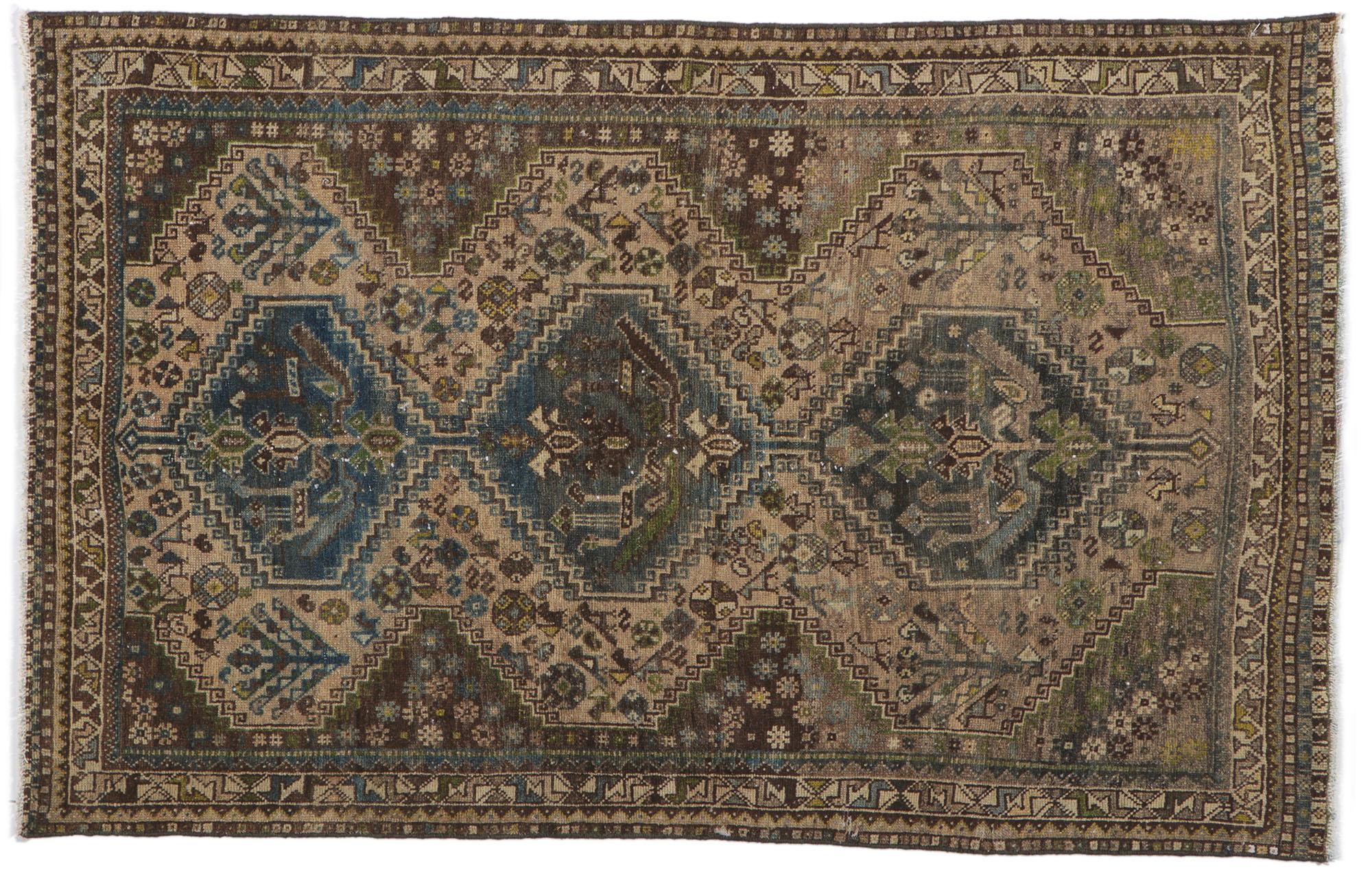 Antique Persian Tribal Hamadan Rug, Dark & Moody Meets Masculine Appeal For Sale 5