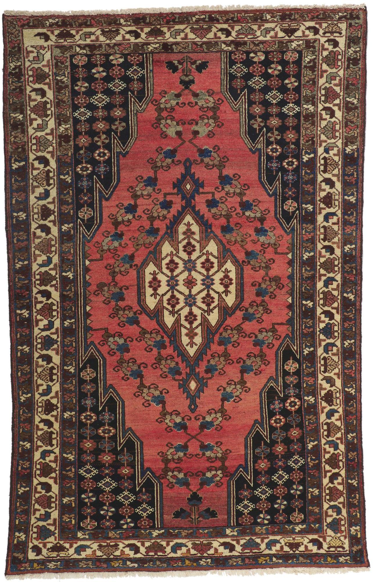 Antique Persian Hamadan Rug, Midcentury Modern Meets Tribal Enchantment For Sale 4