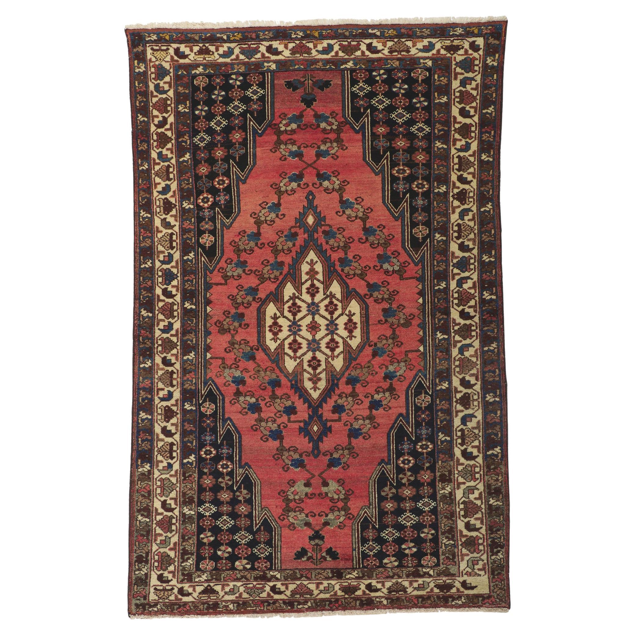 Antiker persischer Hamadan-Teppich, Midcentury Modern Meets Stammeskunst-Enchantment, antik