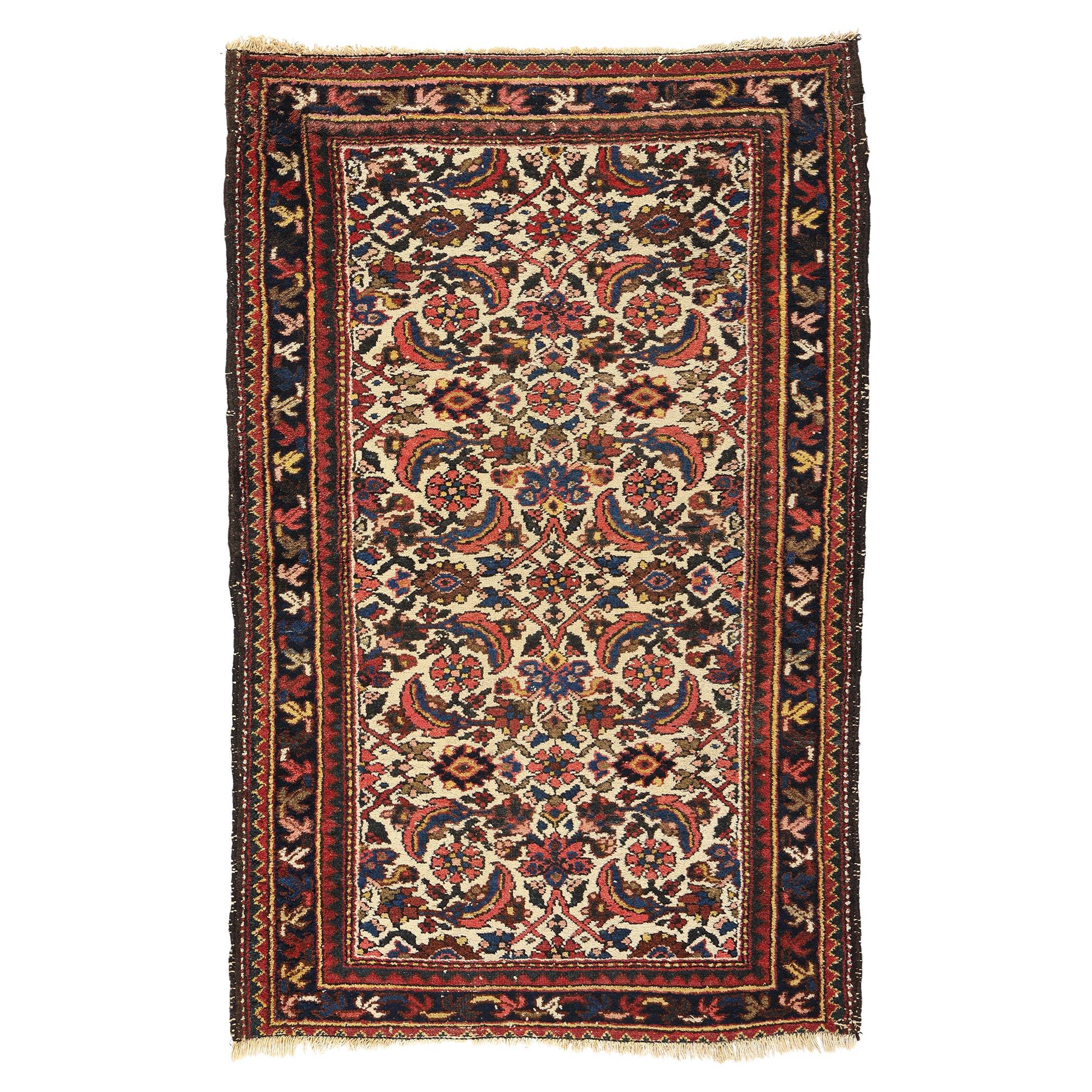 Antique Ivory Persian Hamadan Rug For Sale