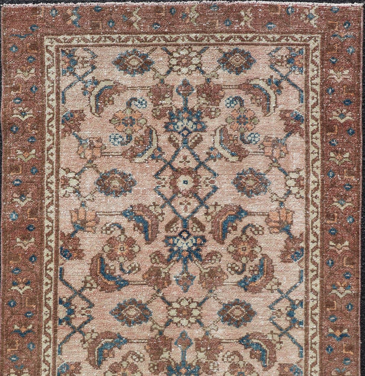 Hand-Knotted Antique Persian Hamadan Rug in Wool with All-Over Sub-Geometric Design For Sale