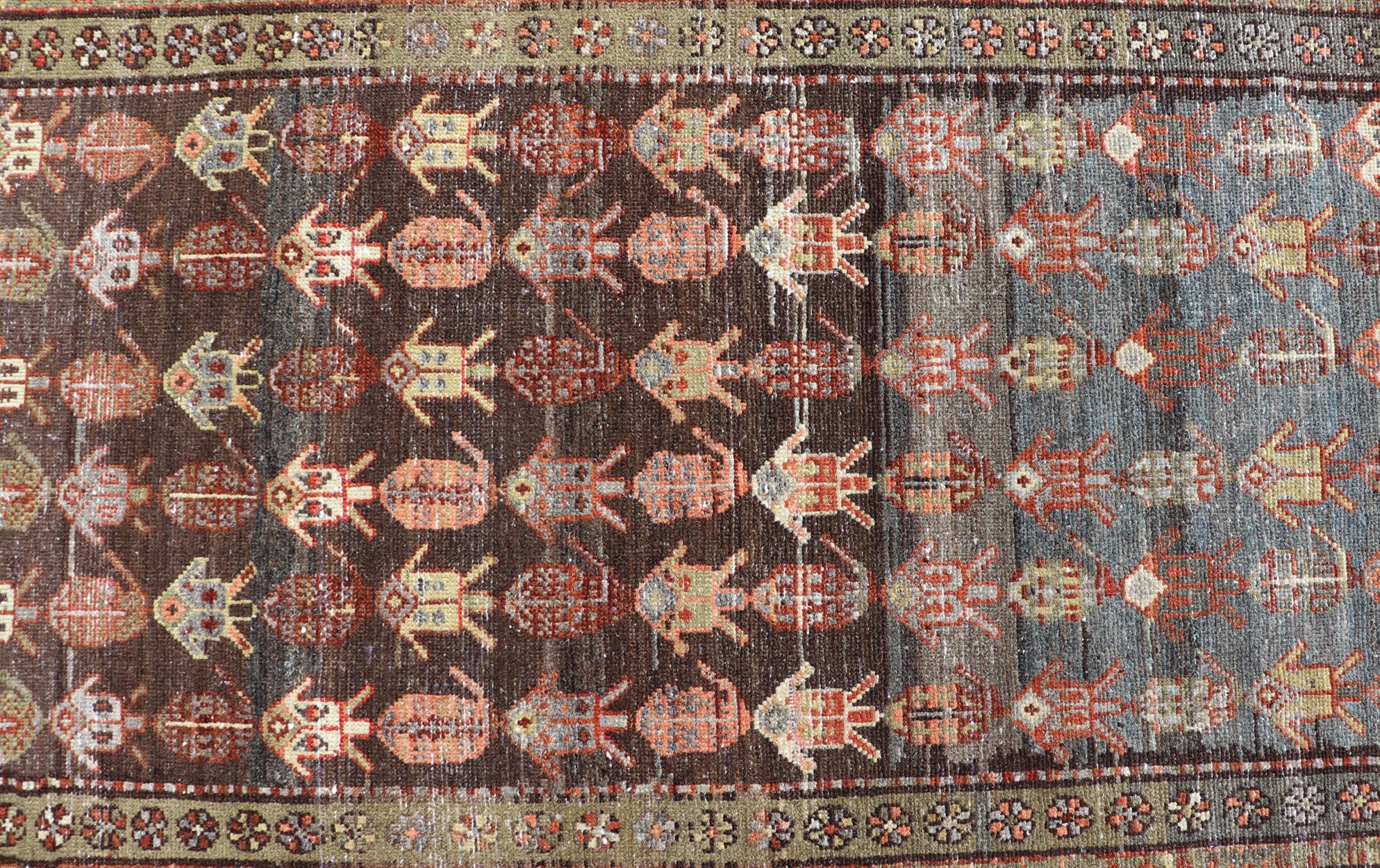 Malayer Antique Persian Hamadan Rug in Wool with All-Over Sub-Geometric Tribal Design For Sale