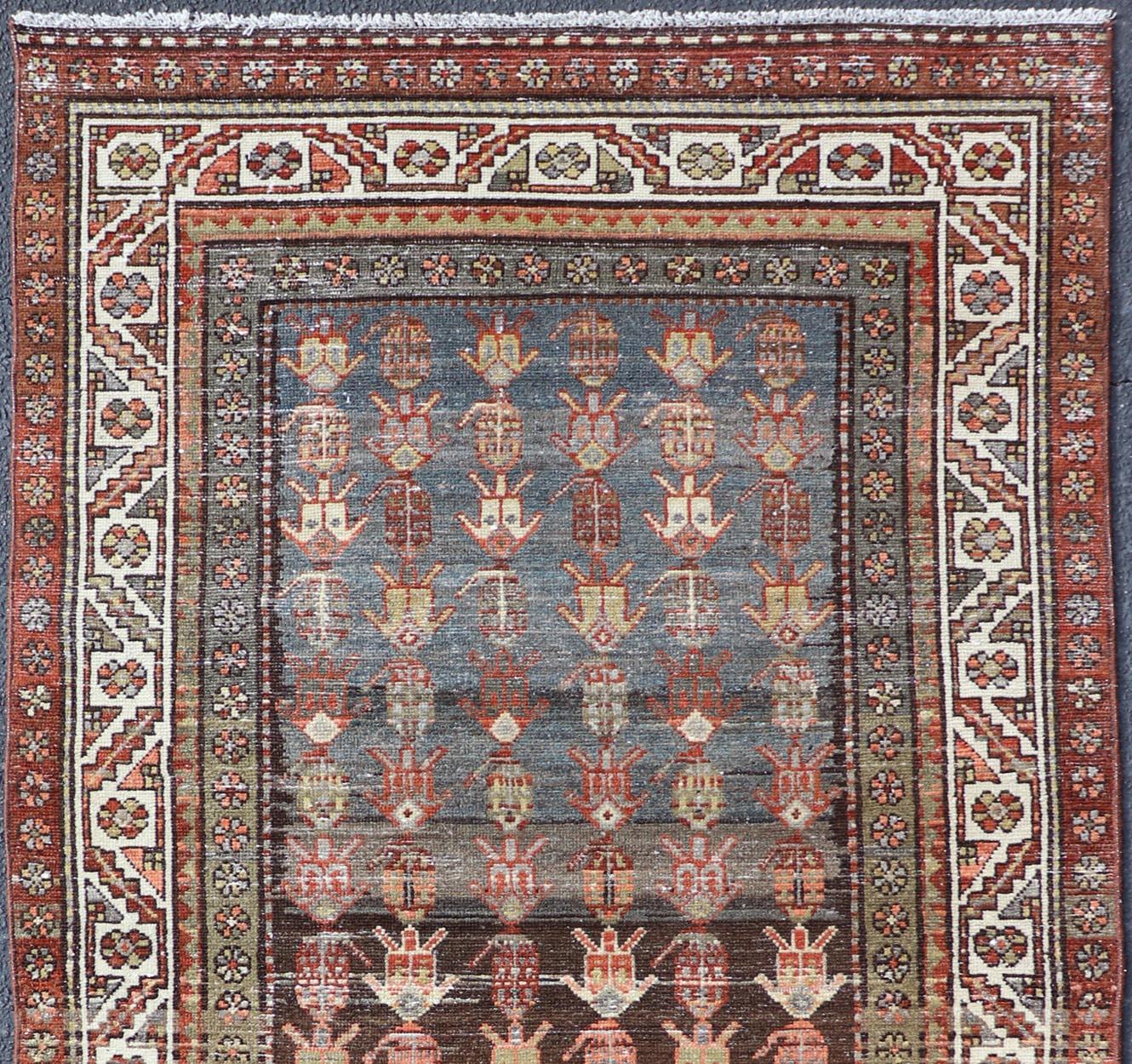 Hand-Knotted Antique Persian Hamadan Rug in Wool with All-Over Sub-Geometric Tribal Design For Sale