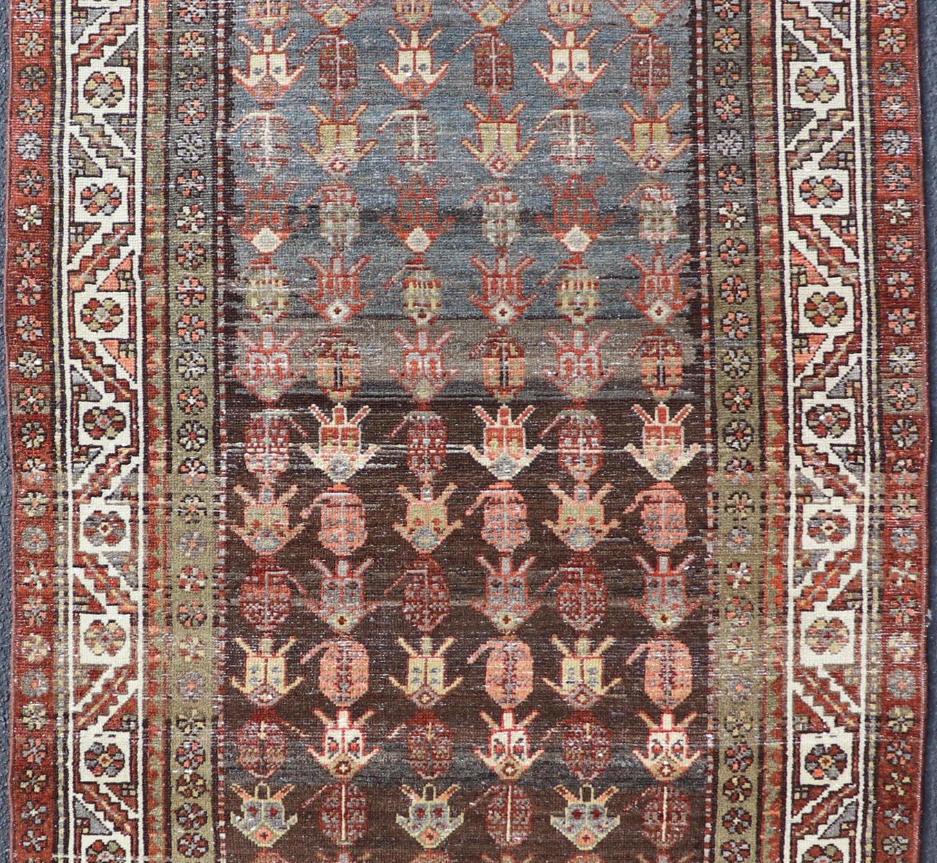 Antique Persian Hamadan Rug in Wool with All-Over Sub-Geometric Tribal Design In Good Condition For Sale In Atlanta, GA