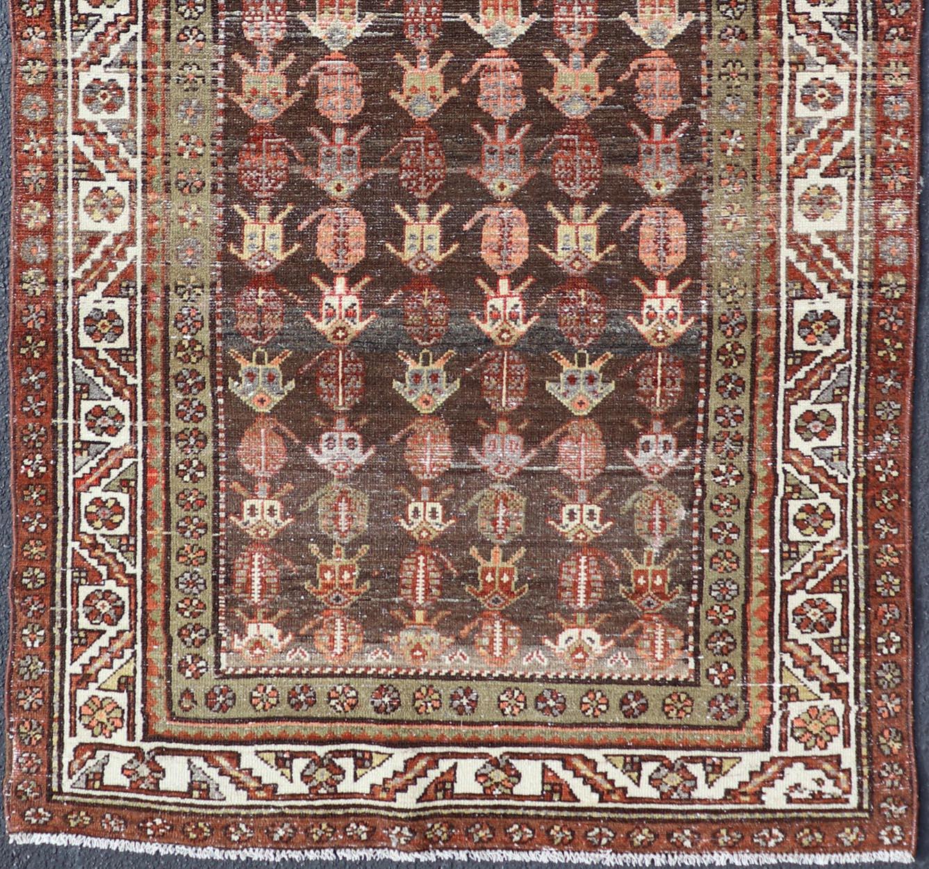 20th Century Antique Persian Hamadan Rug in Wool with All-Over Sub-Geometric Tribal Design For Sale