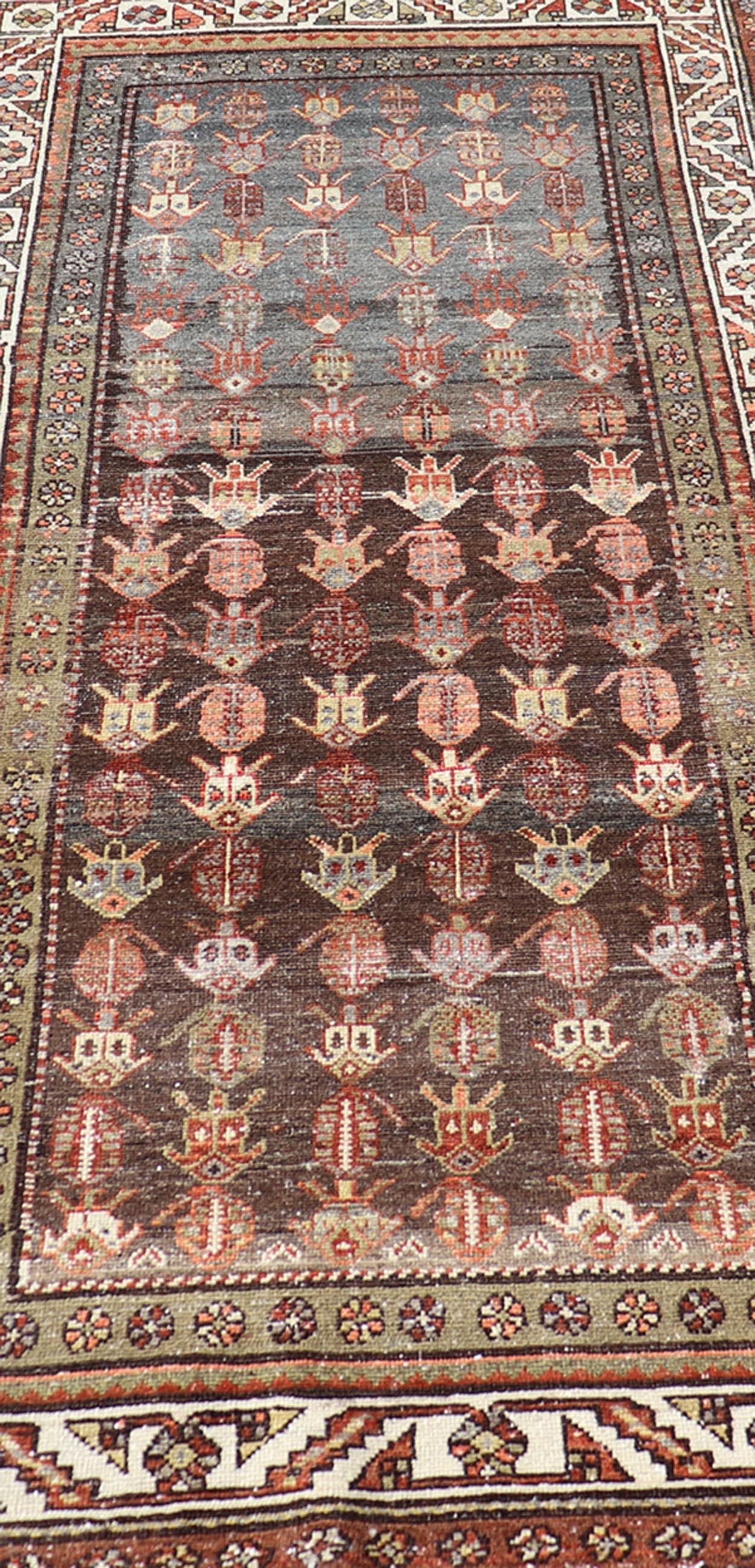 Antique Persian Hamadan Rug in Wool with All-Over Sub-Geometric Tribal Design For Sale 1