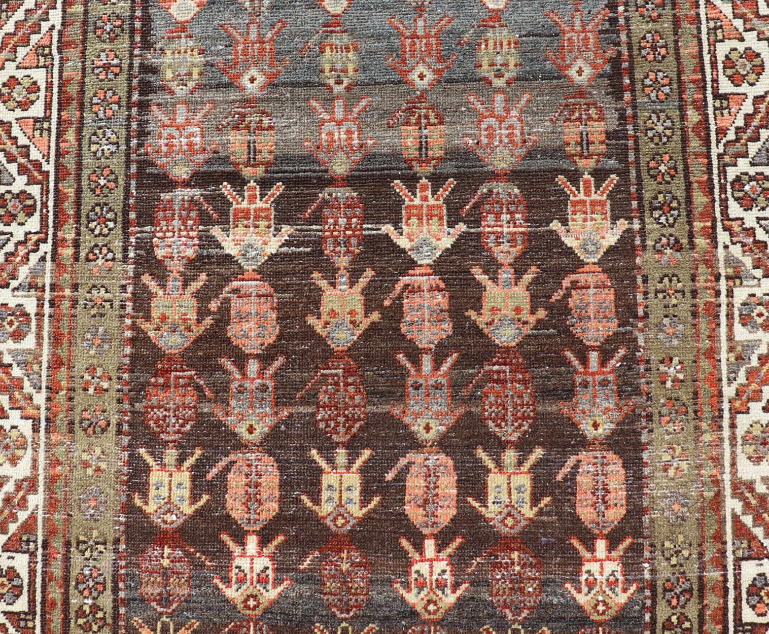 Antique Persian Hamadan Rug in Wool with All-Over Sub-Geometric Tribal Design For Sale 3