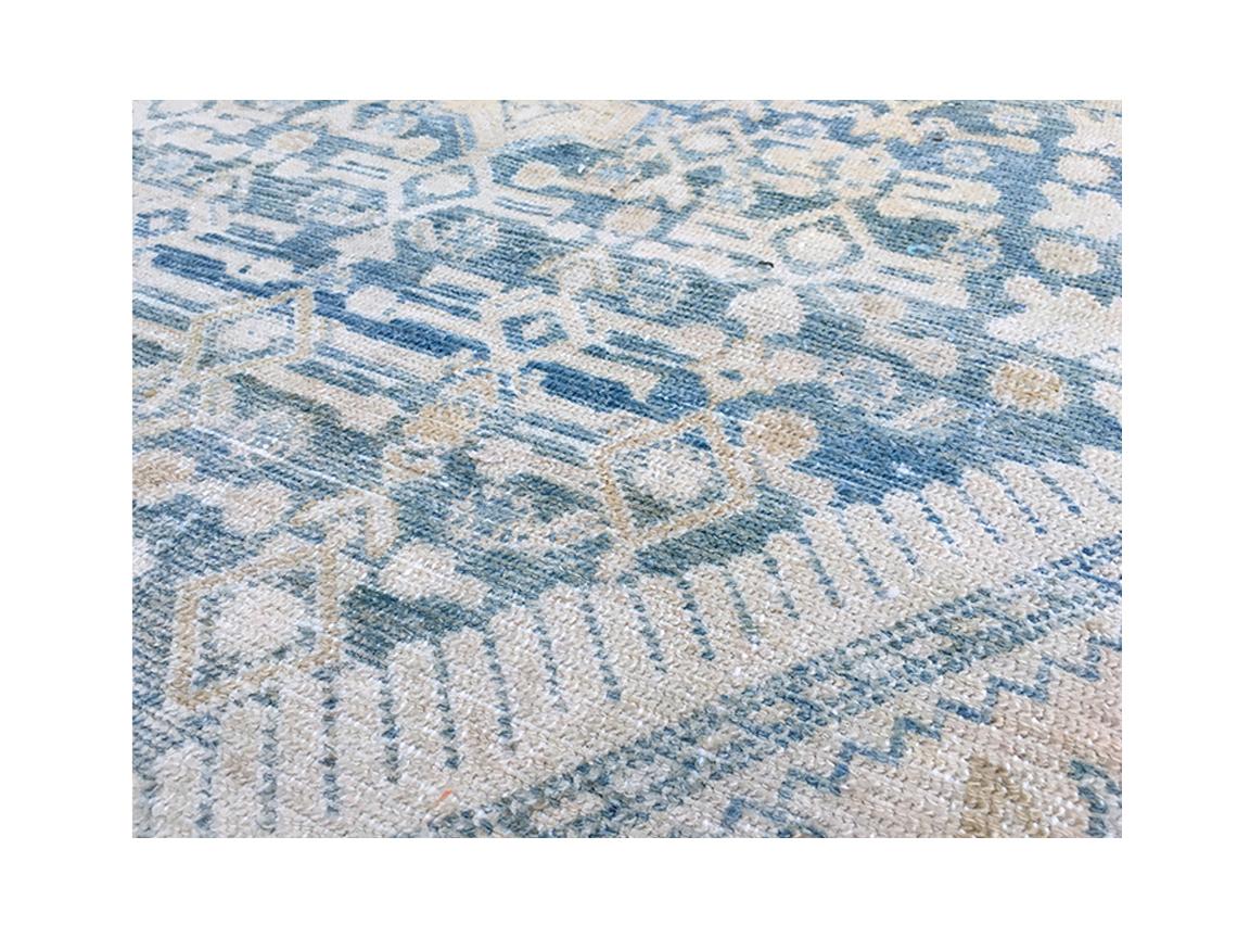 Shabby Chic Light Blue Persian Hamadan Rug, Country of Origin / Rug Type: Persian Rugs, Circa Date: 1920 – This exquisite Hamadan rug brings images of royalty to mind. It showcases a series of repeating floral motifs and curling vine patterns that