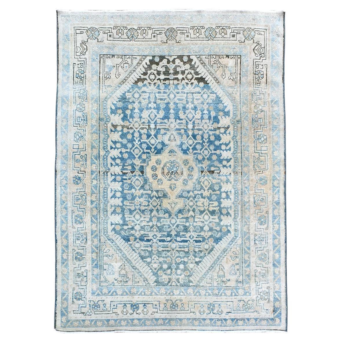 Antiker persischer Hamadan Teppich Hellblau Elfenbein Tan Braun