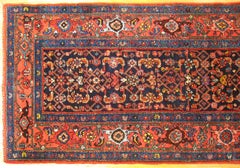 Antique Persian Hamadan Rug, Runner Size w/ Repeating Herati Design & Thick Pile