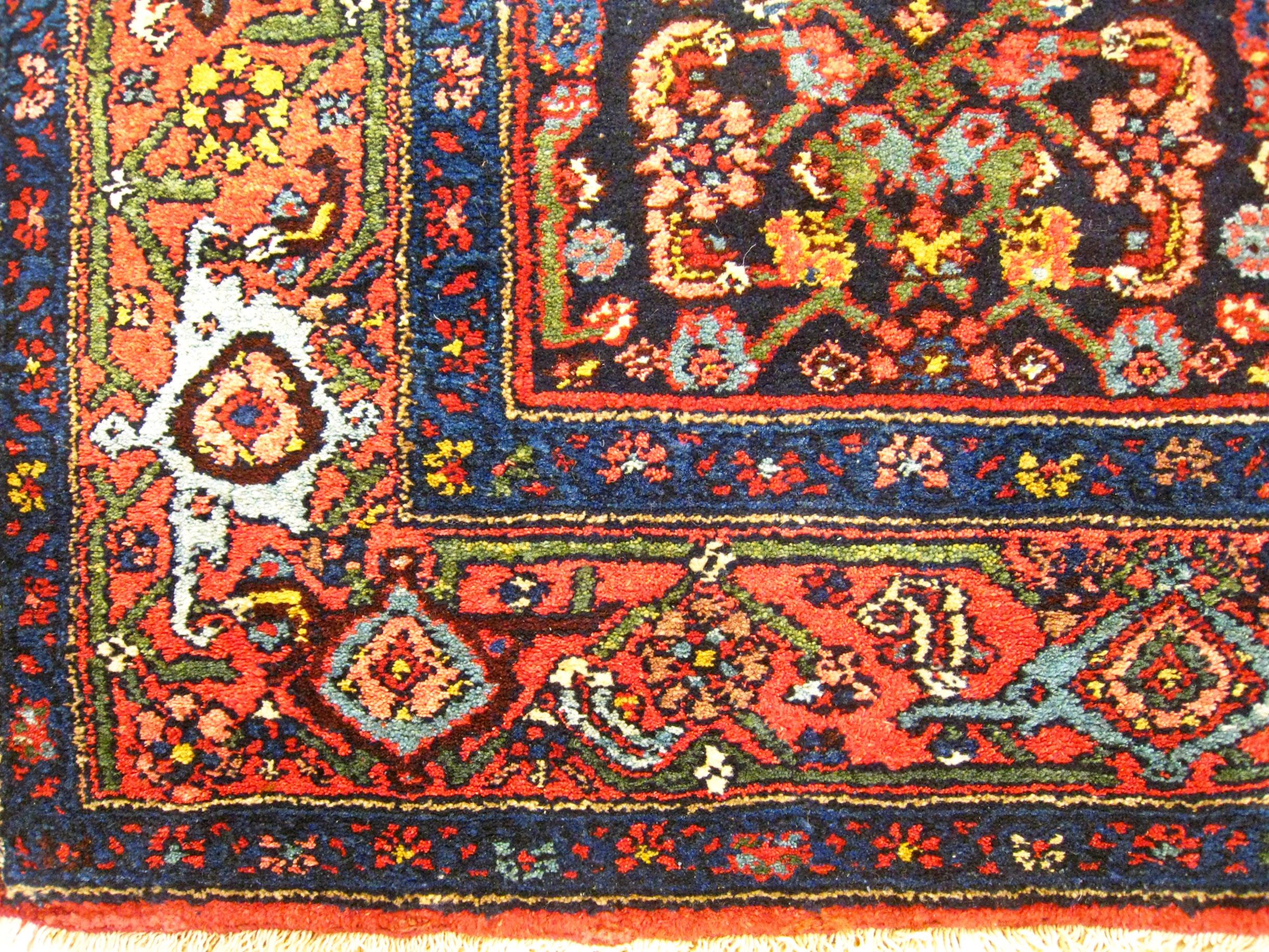 Early 20th Century Antique Persian Hamadan Rug, Runner Size w/ Repeating Herati Design & Thick Pile For Sale