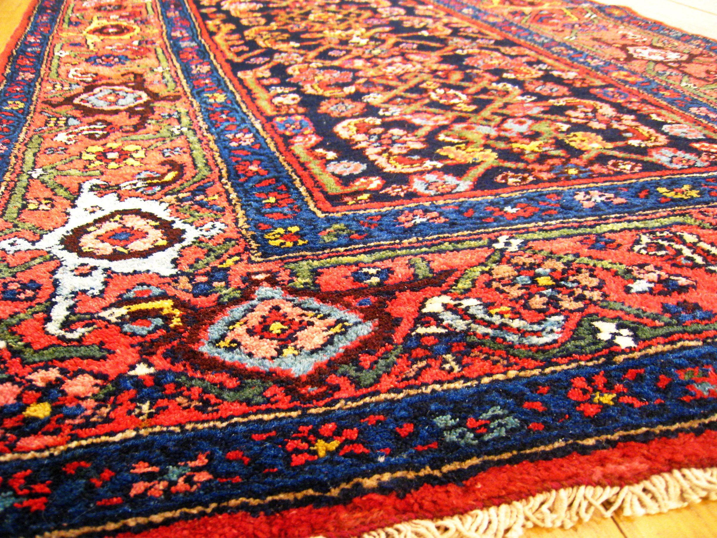 Wool Antique Persian Hamadan Rug, Runner Size w/ Repeating Herati Design & Thick Pile For Sale