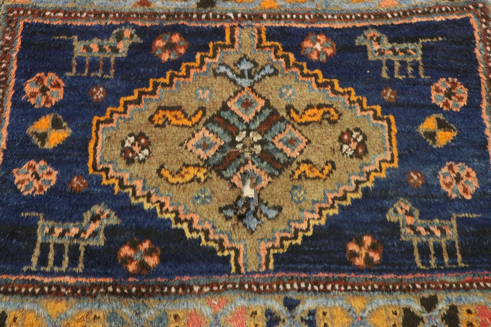 1920’s Persian Hamadan Carpet with Tribal Style In Distressed Condition For Sale In Dallas, TX