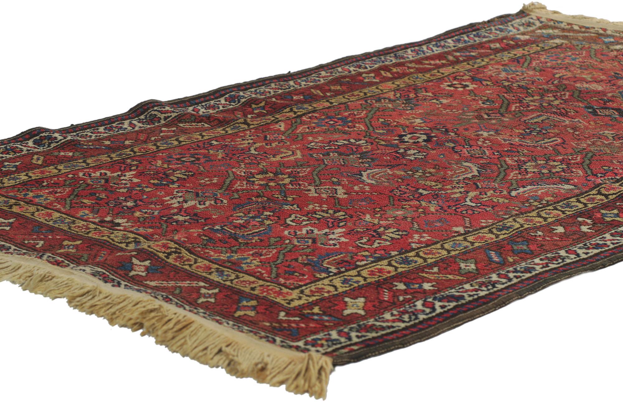 78214 Antique Persian Hamadan rug, 03'01 x 04'08. This hand-knotted wool antique Persian Hamadan rug features an all-over geometric pattern composed of Herati motifs. Desirable Age Wear. Abrash. Hand-knotted wool. Made in Iran.
 