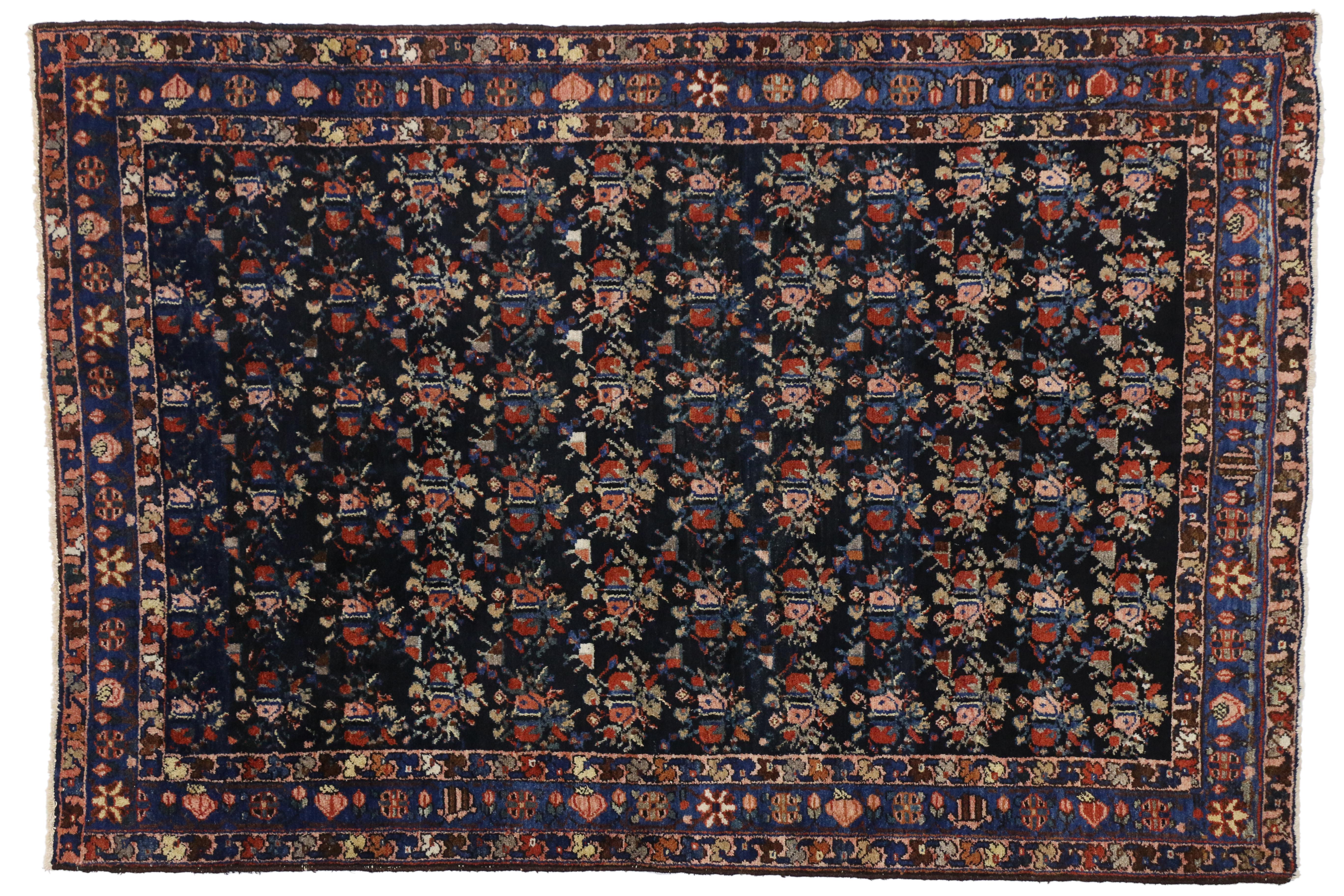 Antique Persian Hamadan Rug with Art Deco Style, Entry or Foyer Rug In Good Condition In Dallas, TX
