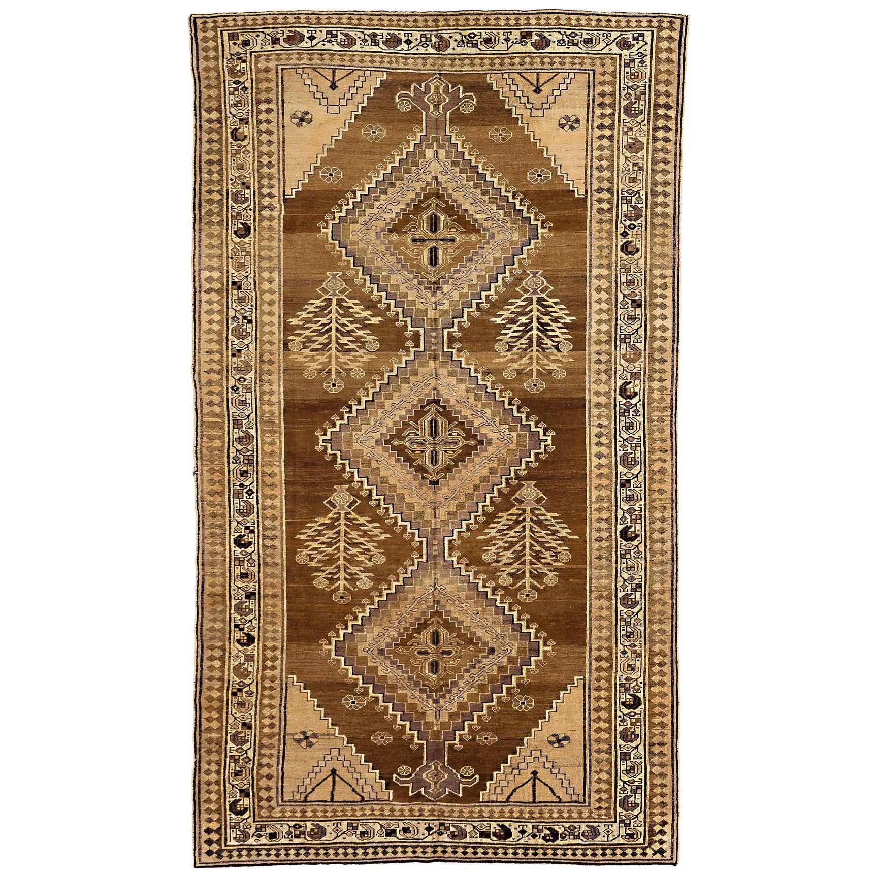 Antique Persian Hamadan Rug with Black and Brown Floral Details