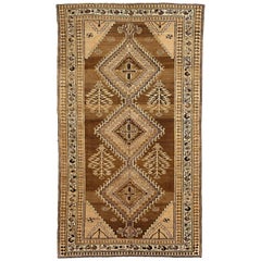 Antique Persian Hamadan Rug with Black and Brown Floral Details