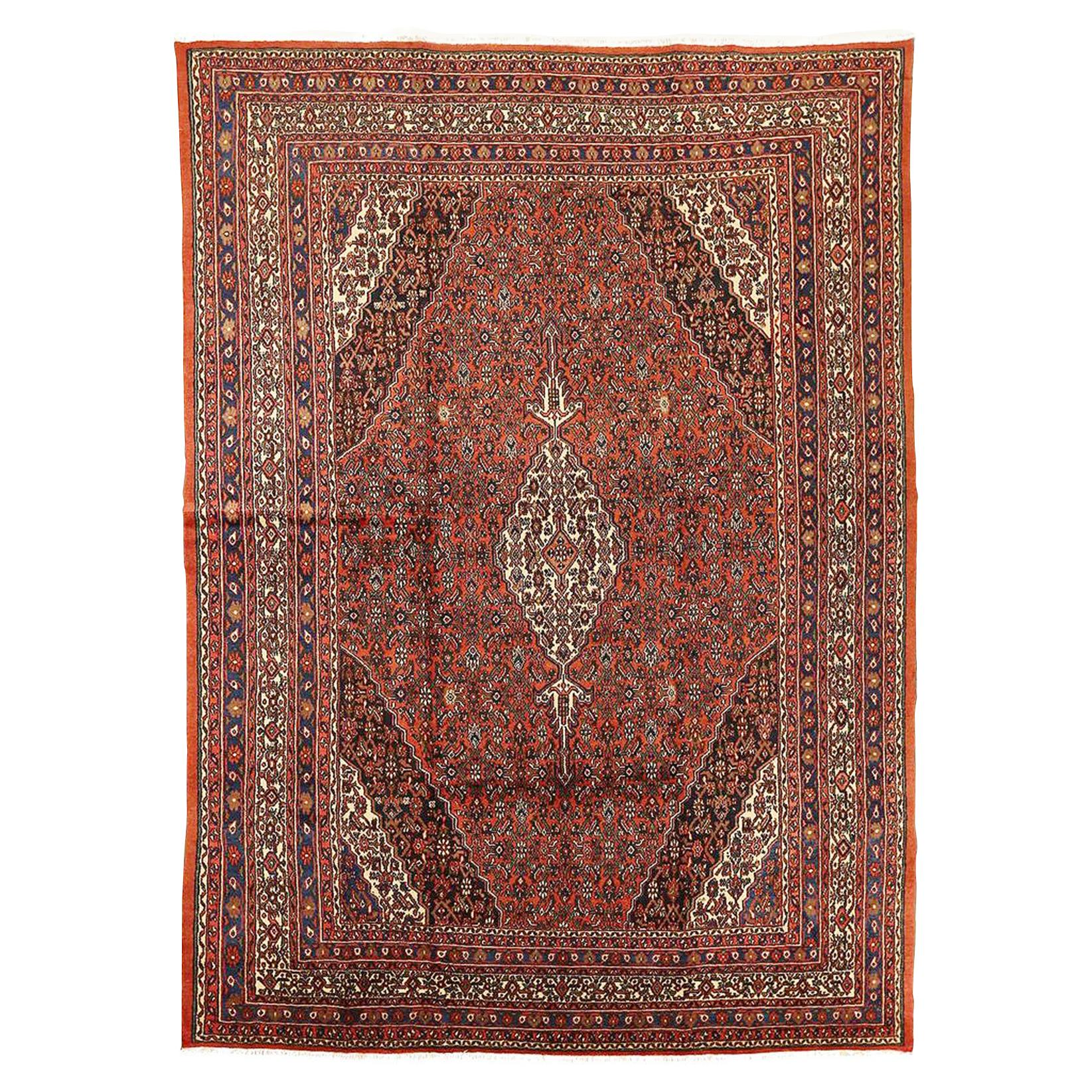 Antique Persian Hamadan Rug with Black and Red Floral Details on Ivory Field