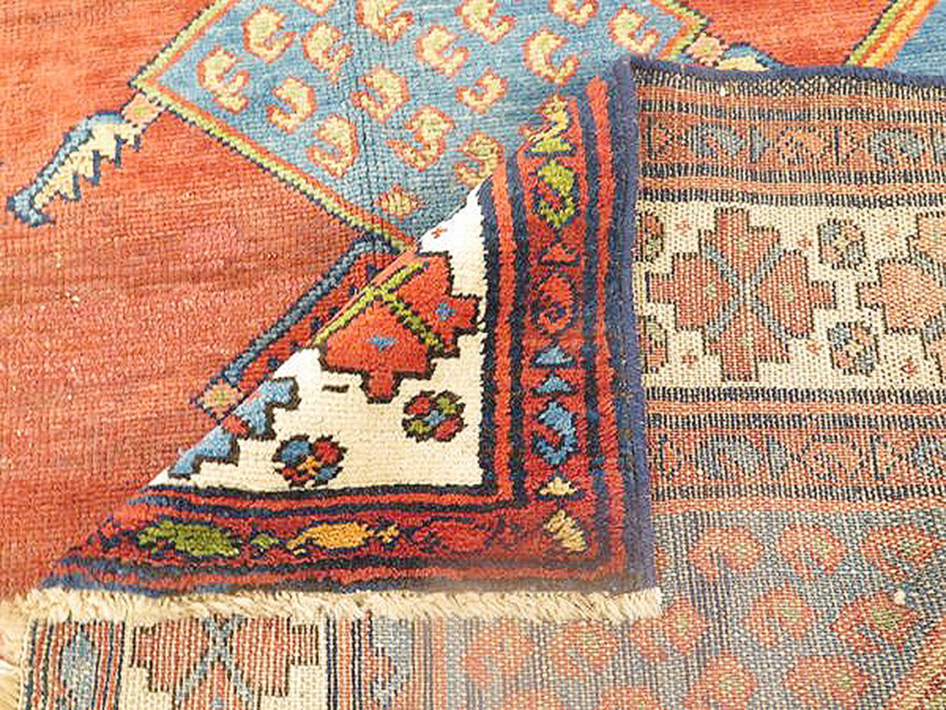 Hand-Woven Antique Persian Hamadan Rug with Blue and Red Floral Details on Ivory Field For Sale