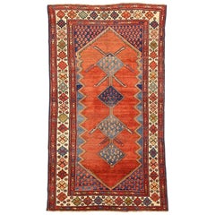 Antique Persian Hamadan Rug with Blue and Red Floral Details on Ivory Field
