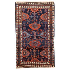 Vintage Persian Hamadan Rug with Blue and Red Floral Details on Navy Field