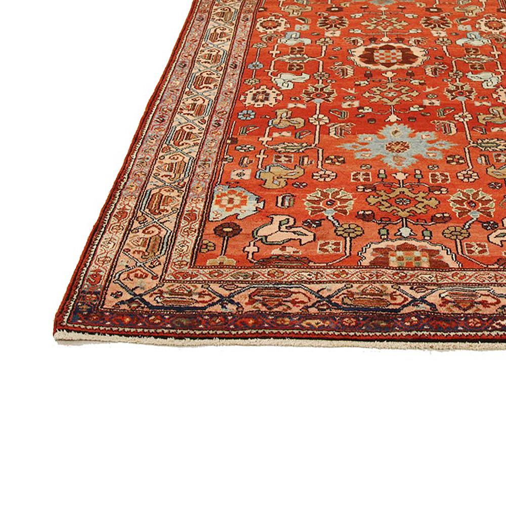 Islamic Antique Persian Hamadan Rug with Blue and Red Floral Details For Sale