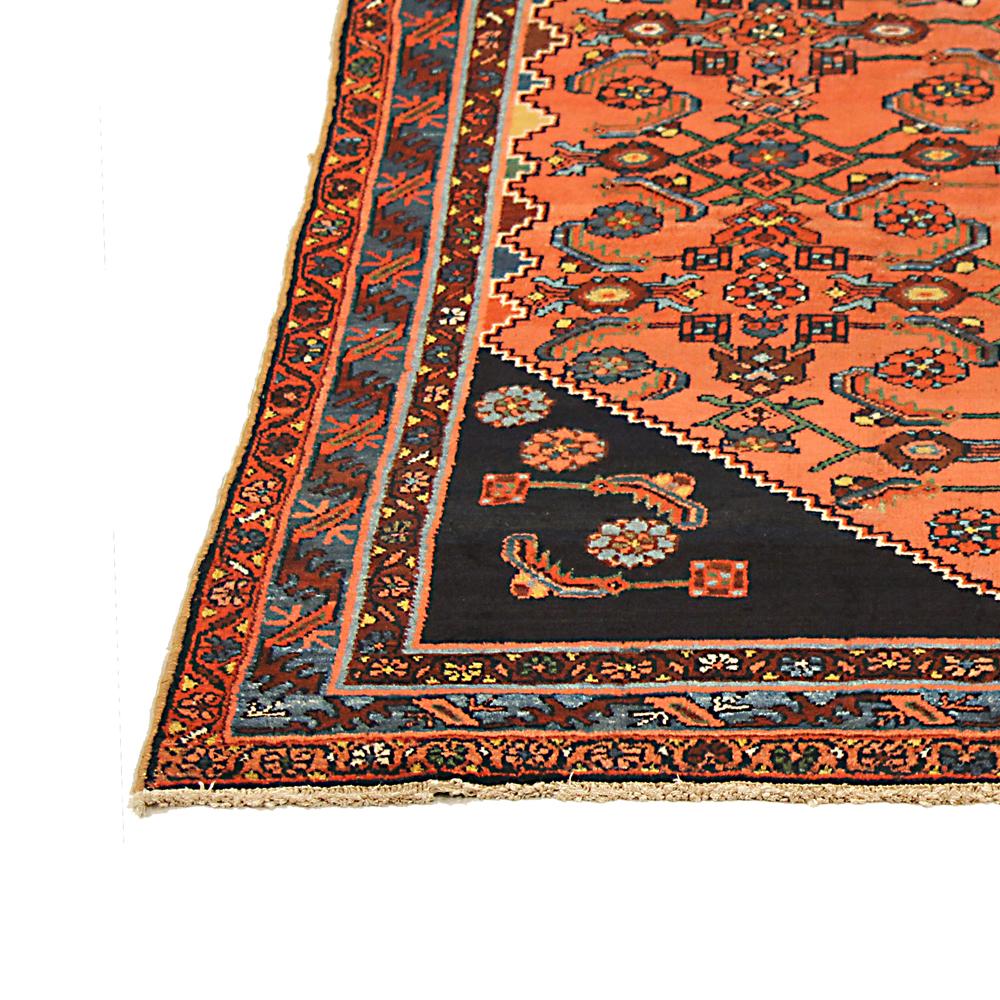 Hand-Woven Antique Persian Hamadan Rug with Brown and Blue Floral Details For Sale