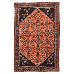 Antiker persischer Hamadan-Teppich mit braunen und blauen Blumendetails