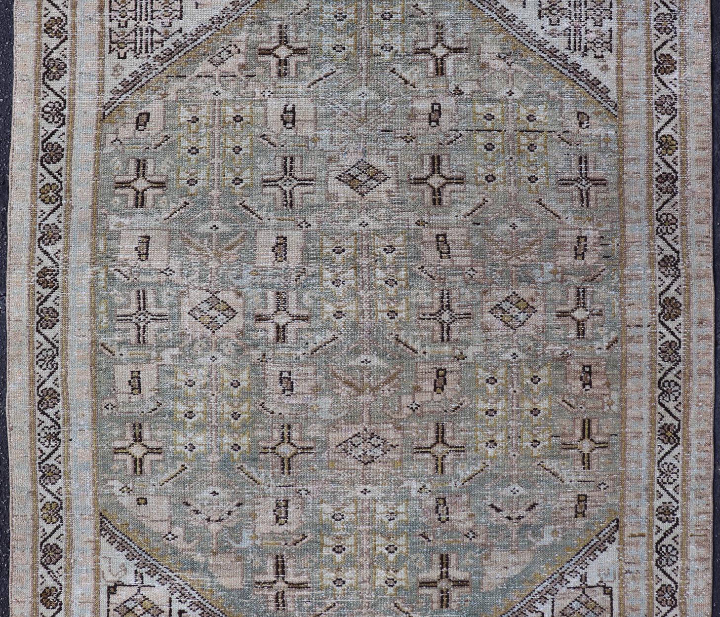 Malayer Antique Persian Hamadan Rug With Central Field with Geometric Motifs 4'3 x 6'3 For Sale
