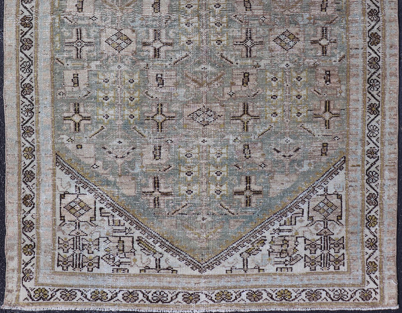 Hand-Knotted Antique Persian Hamadan Rug With Central Field with Geometric Motifs 4'3 x 6'3 For Sale