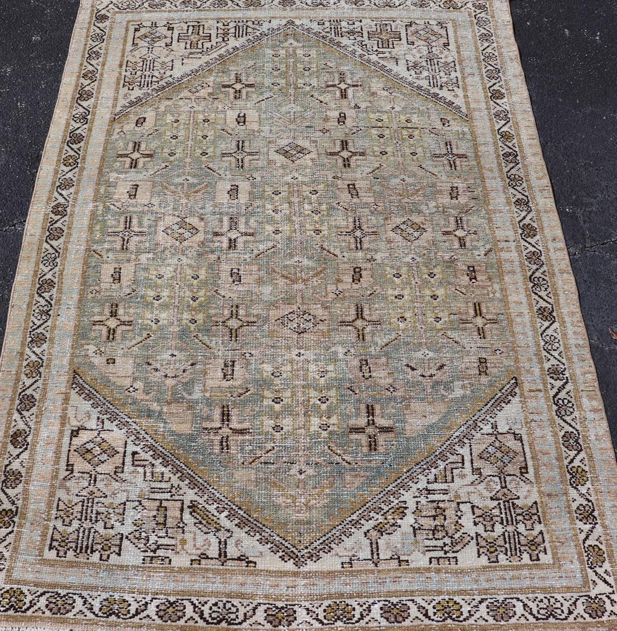 Wool Antique Persian Hamadan Rug With Central Field with Geometric Motifs 4'3 x 6'3 For Sale