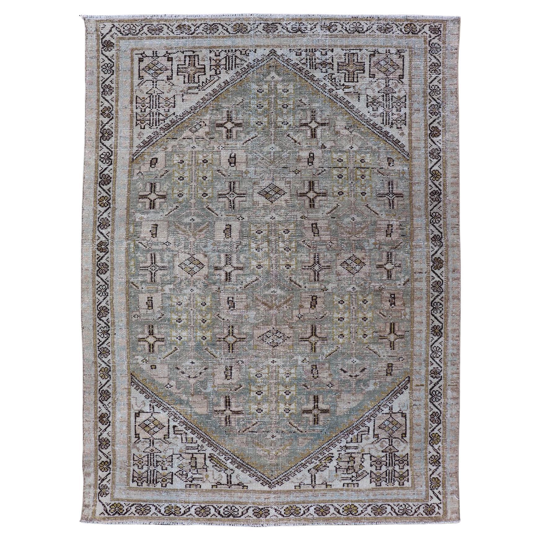 Antique Persian Hamadan Rug With Central Field with Geometric Motifs 4'3 x 6'3 For Sale
